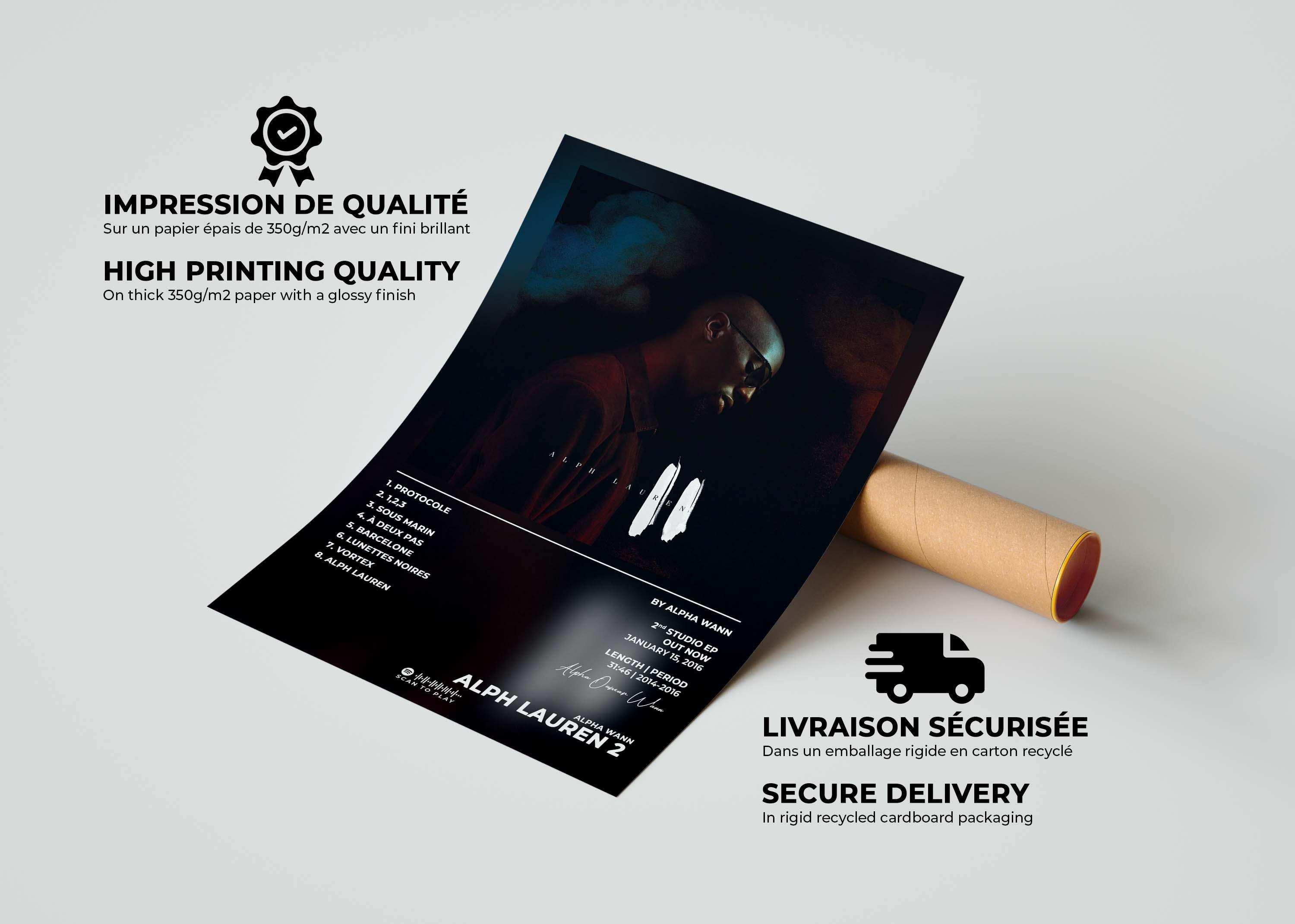 Affiche d’un homme de profil sur papier épais, fait en France, livraison gratuite 48h, cadeau Noël