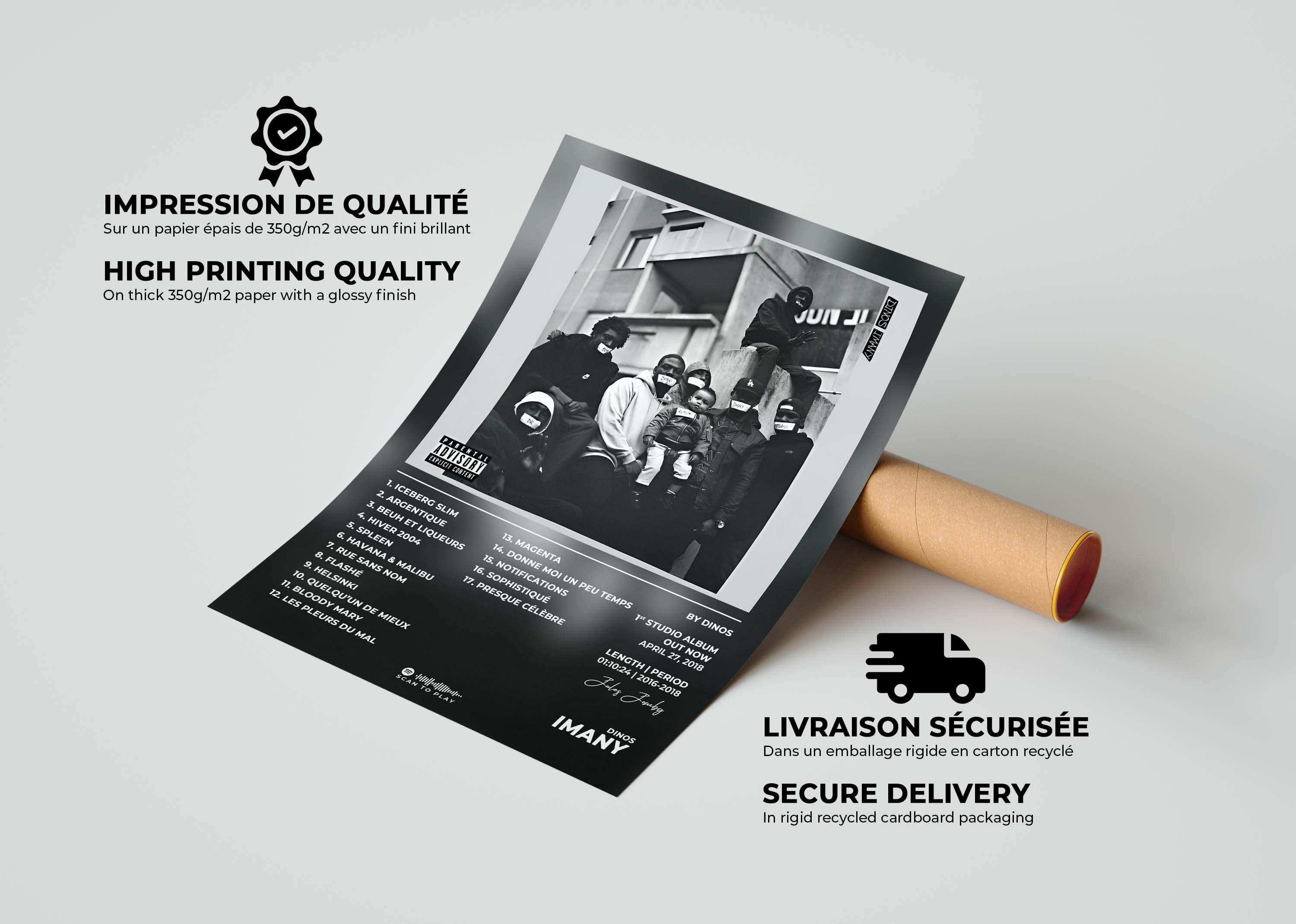 Affiche d’un groupe de personnes en noir et blanc, fait en France, livraison gratuite 48h, cadeau idéal pour Noël