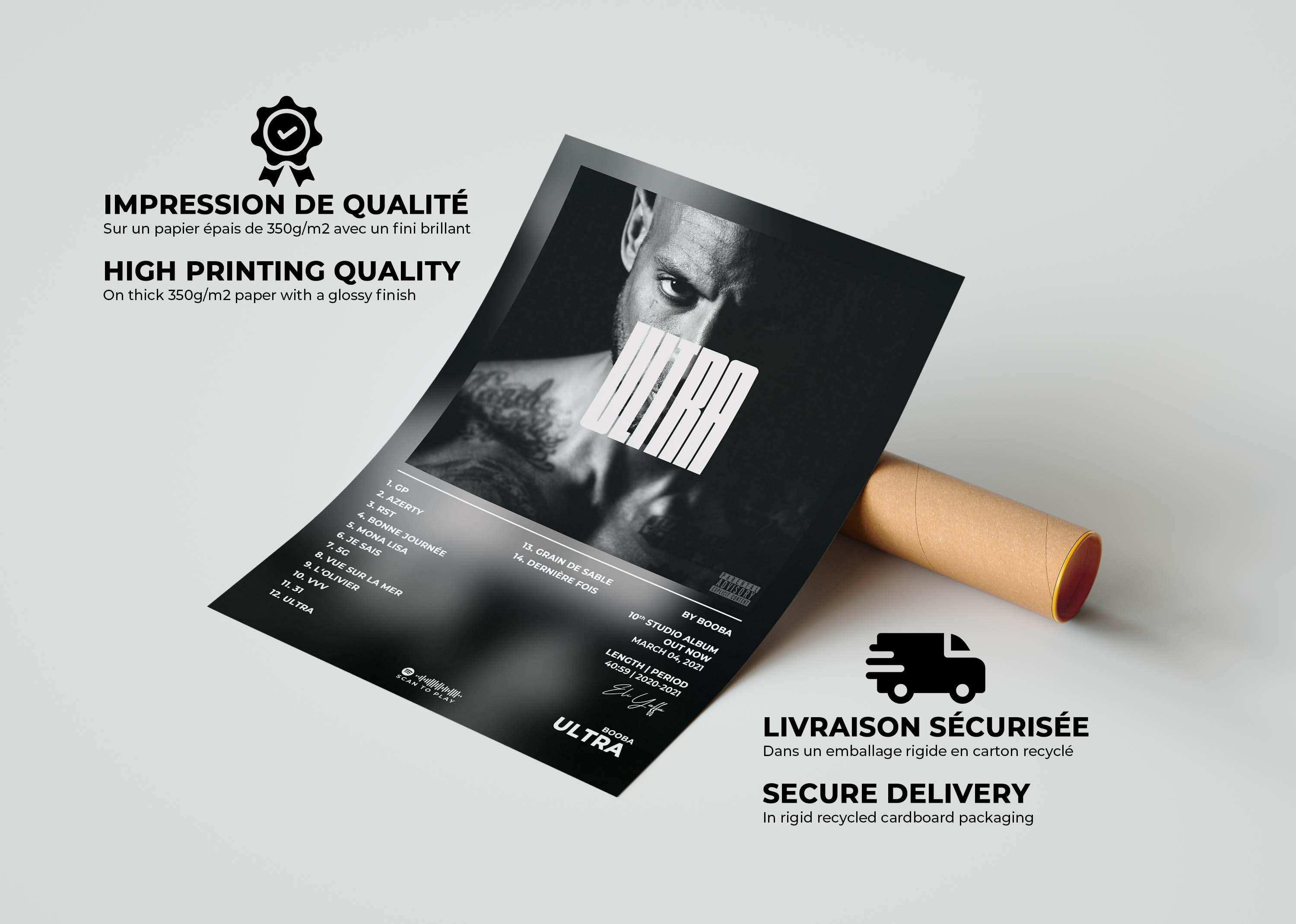 Affiche ULTRA posée sur un tube, fait en France, livraison gratuite 48h, cadeau idéal Noël