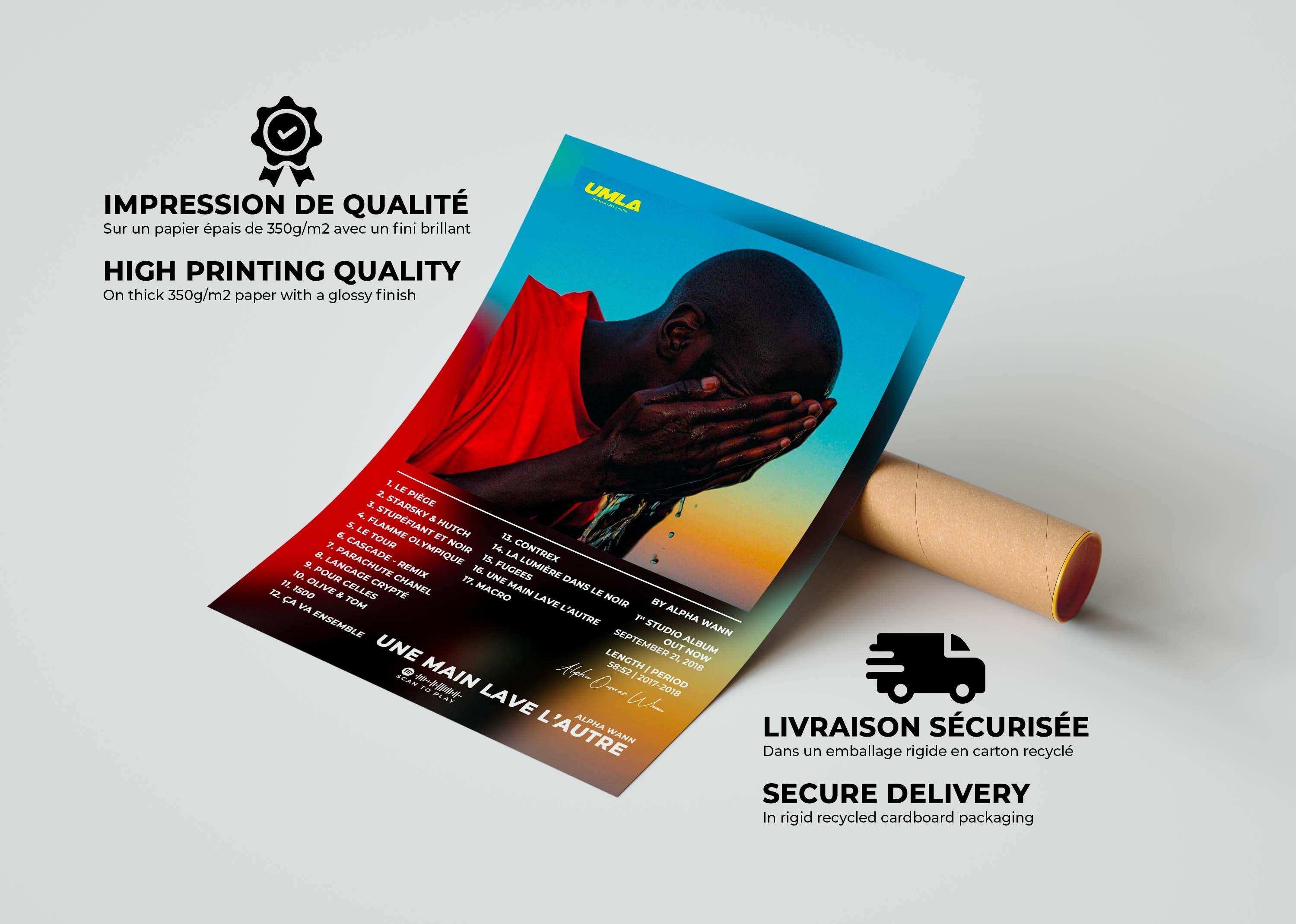 Affiche colorée avec un homme couvrant son visage, faite en France, livraison gratuite 48h, cadeau idéal pour Noël