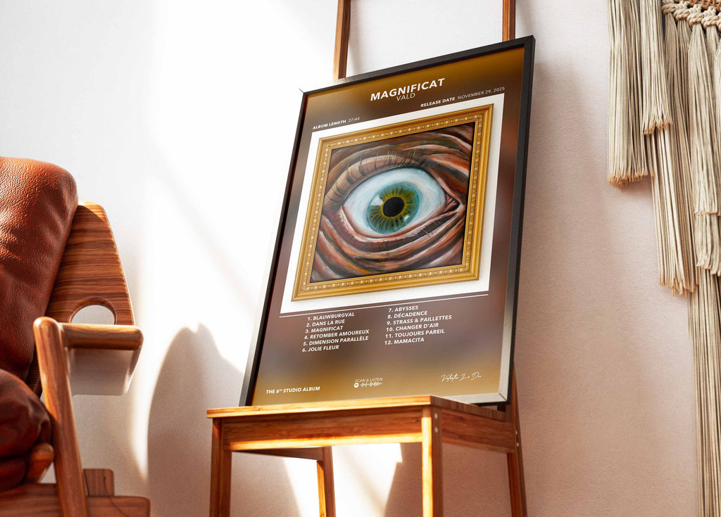 Affiche album Magnificat de Vald avec illustration d'un œil sur chevalet, fait en France, livraison gratuite 48h