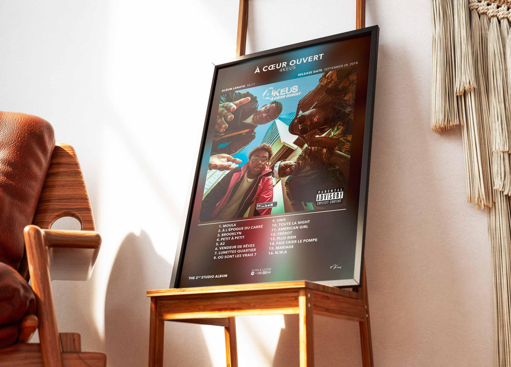 Affiche d'album À Cœur Ouvert de 4Keus sur chevalet, fait en France, livraison gratuite 48h