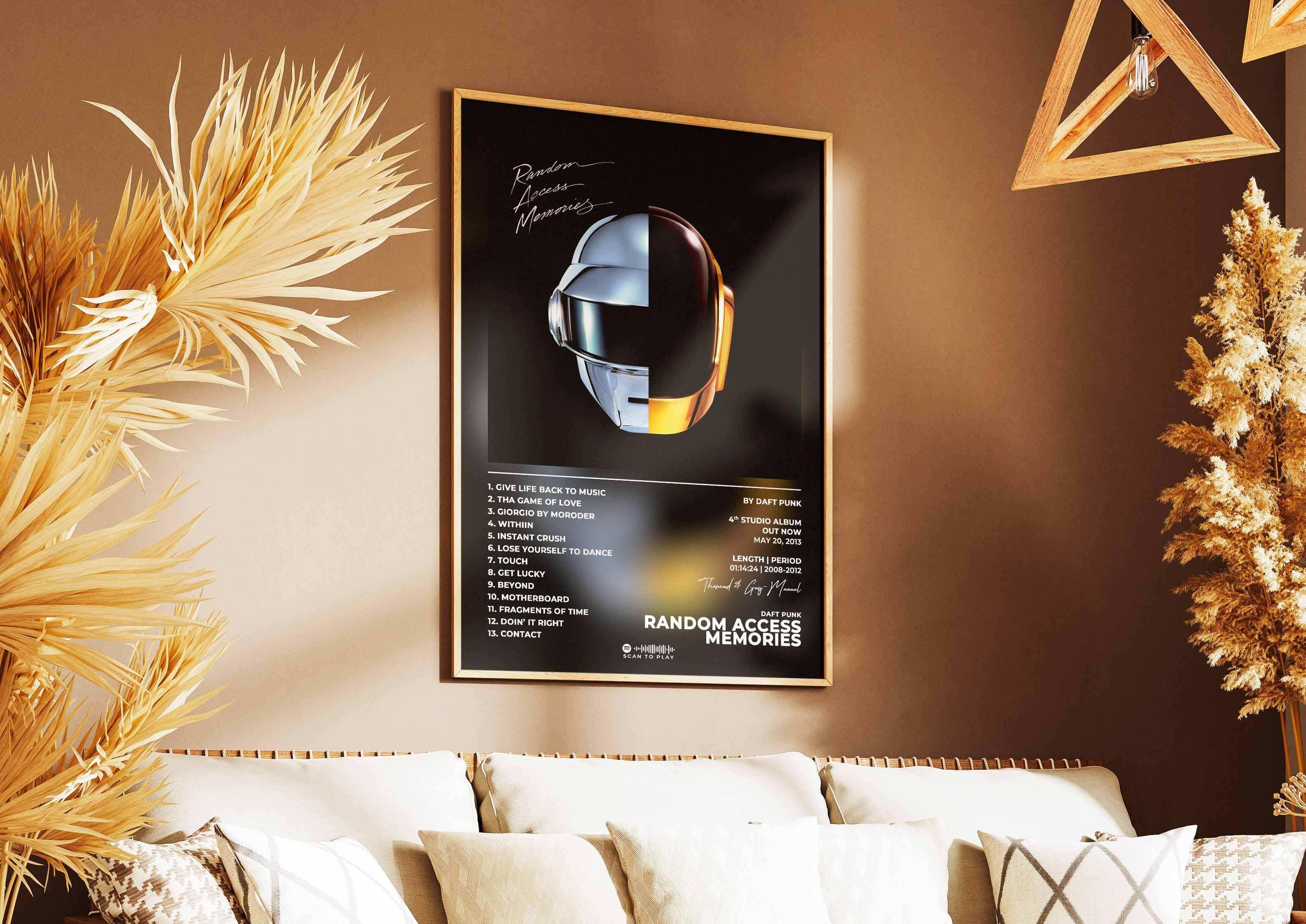 Affiche Daft Punk Random Access Memories accrochée au mur, fait en France, livraison gratuite 48h, cadeau idéal Noël
