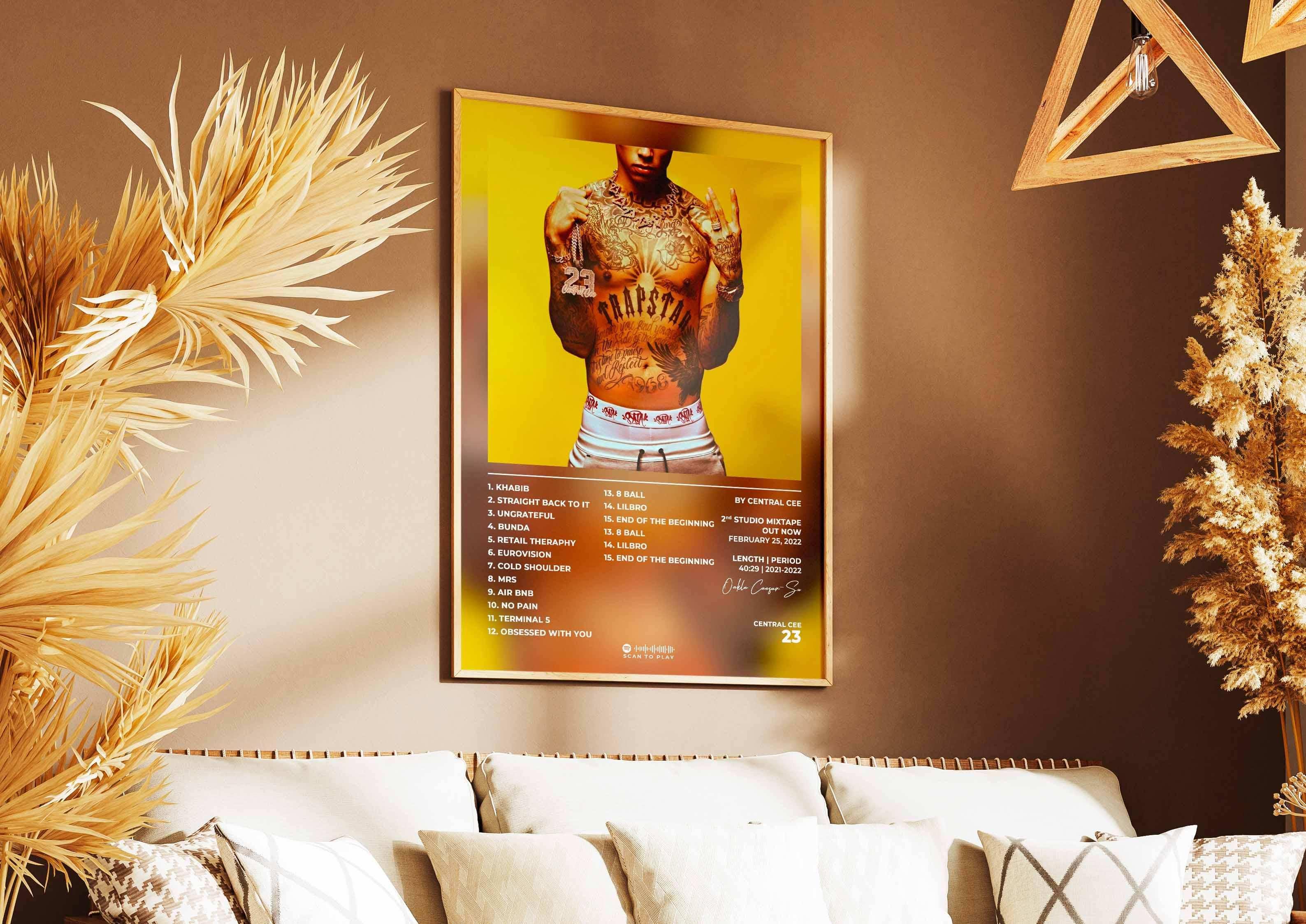 Affiche d’un rappeur torse nu sur mur de salon, fait en France, livraison 48h gratuite, cadeau Noël idéal