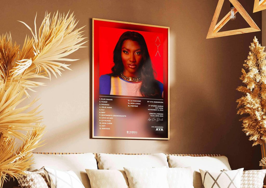 Affiche murale de portrait féminin dans un salon, fait en France, livraison gratuite 48h, cadeau idéal pour Noël