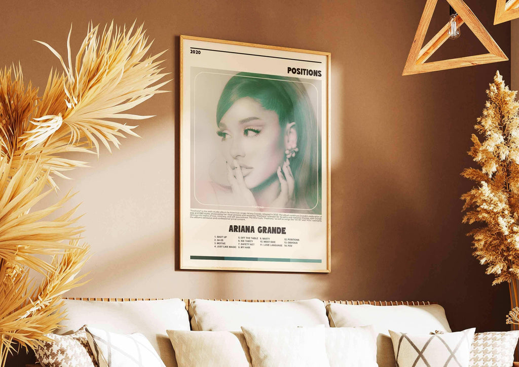 Affiche murale Ariana Grande dans un salon cosy, fait en France, livraison gratuite 48h, cadeau Noël idéal