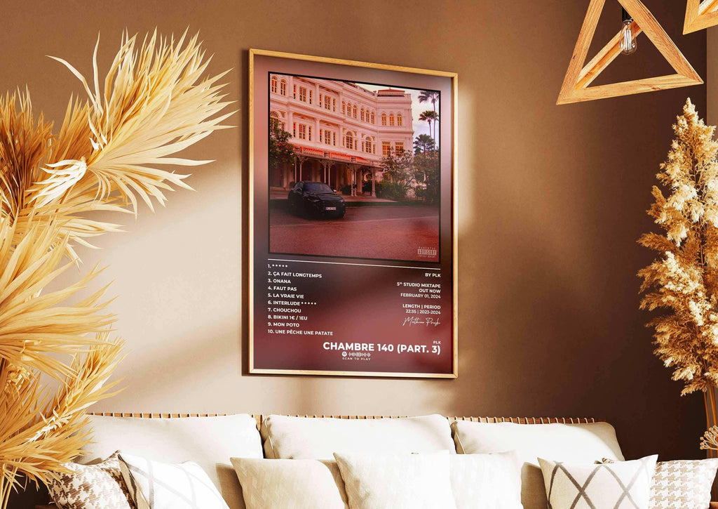 Affiche musicale encadrée sur mur beige, fait en France, livraison 48h gratuite, cadeau Noël idéal