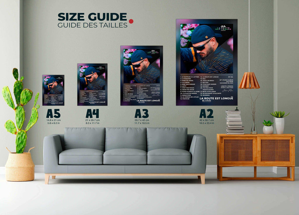 Affiches de différentes tailles accrochées au mur, faites en France, livraison gratuite 48h, cadeau idéal Noël