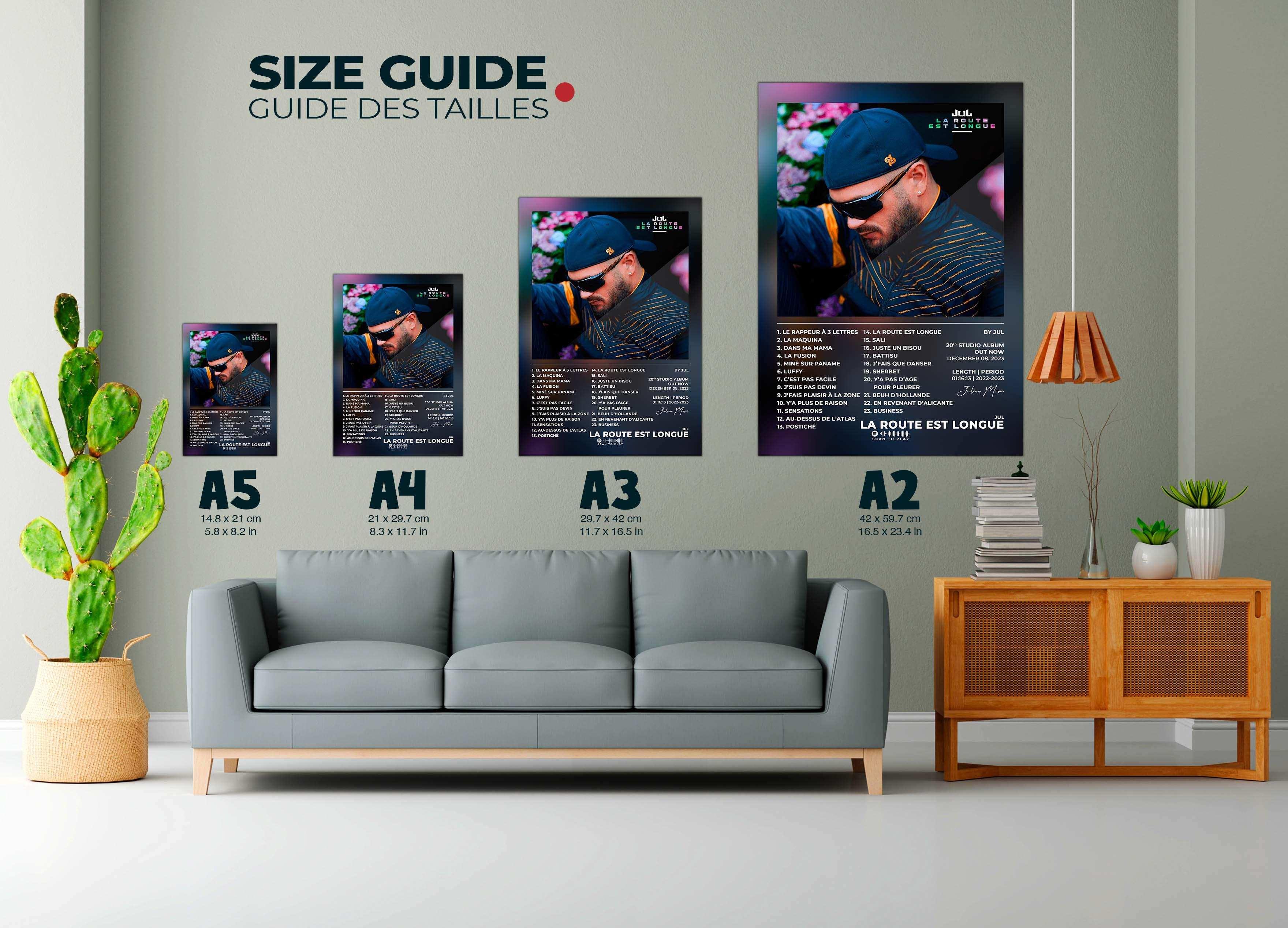 Affiches de différentes tailles accrochées au mur, faites en France, livraison gratuite 48h, cadeau idéal Noël