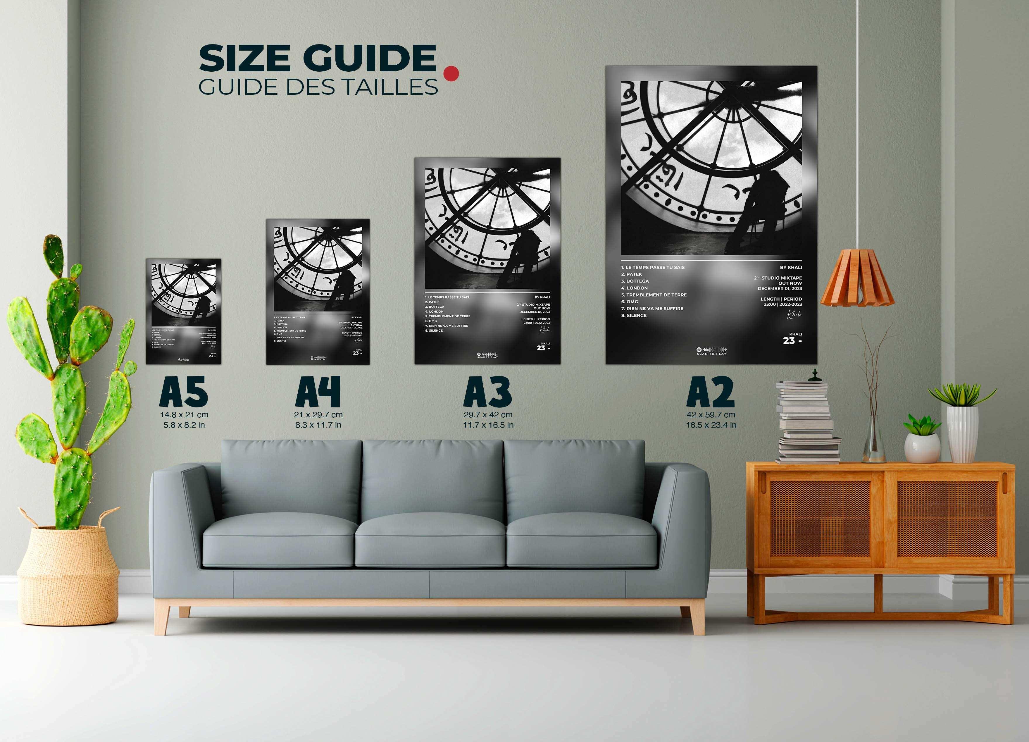 Affiches murales noir et blanc exposées dans un salon moderne, fait en France, livraison gratuite 48h, cadeau idéal pour Noël