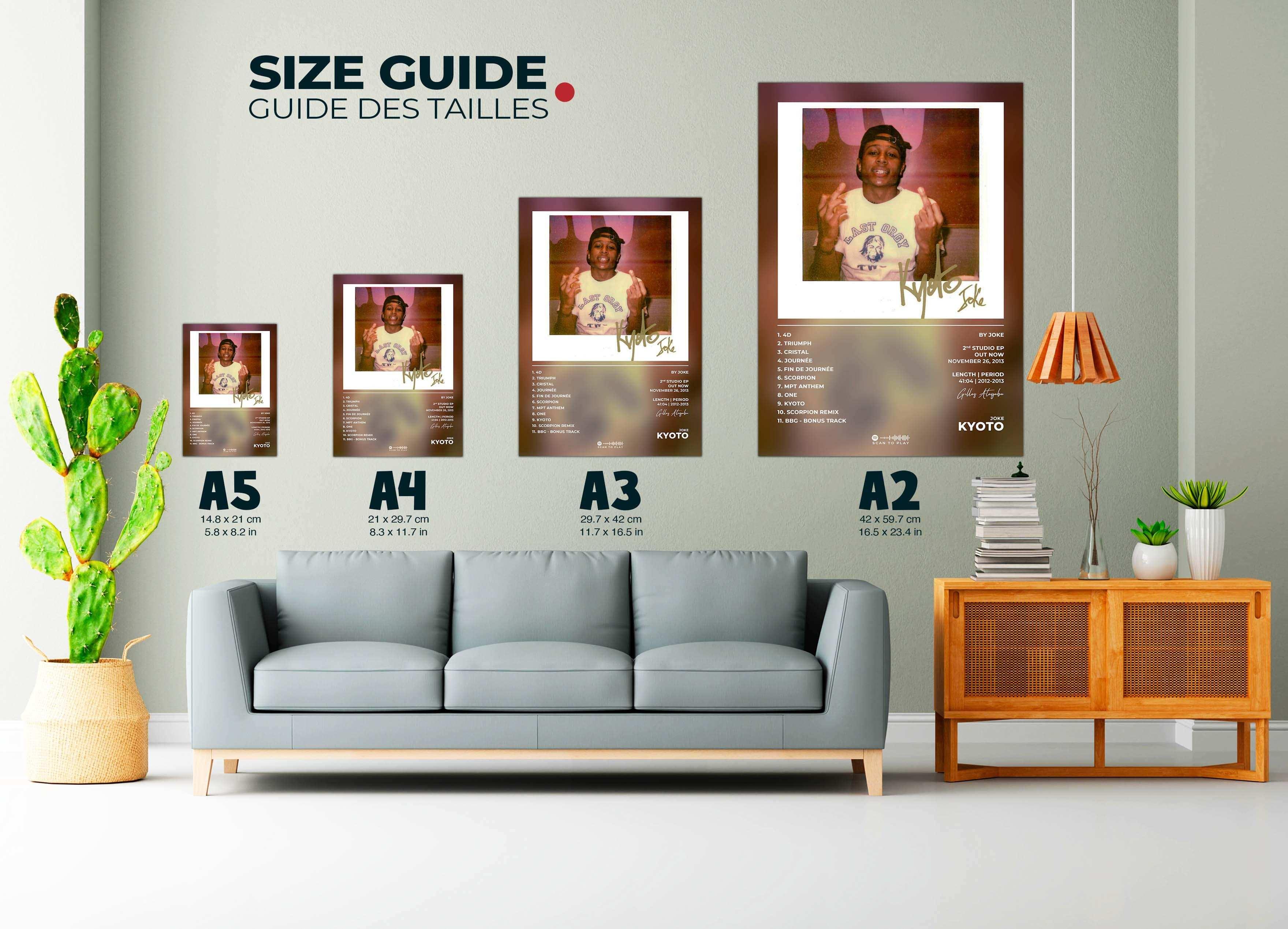 Posters de différentes tailles accrochés au mur, faits en France, livraison gratuite 48h, cadeau idéal pour Noël