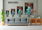 Guide des tailles de posters avec canapé, fait en France, livraison 48h gratuite, cadeau Noël idéal