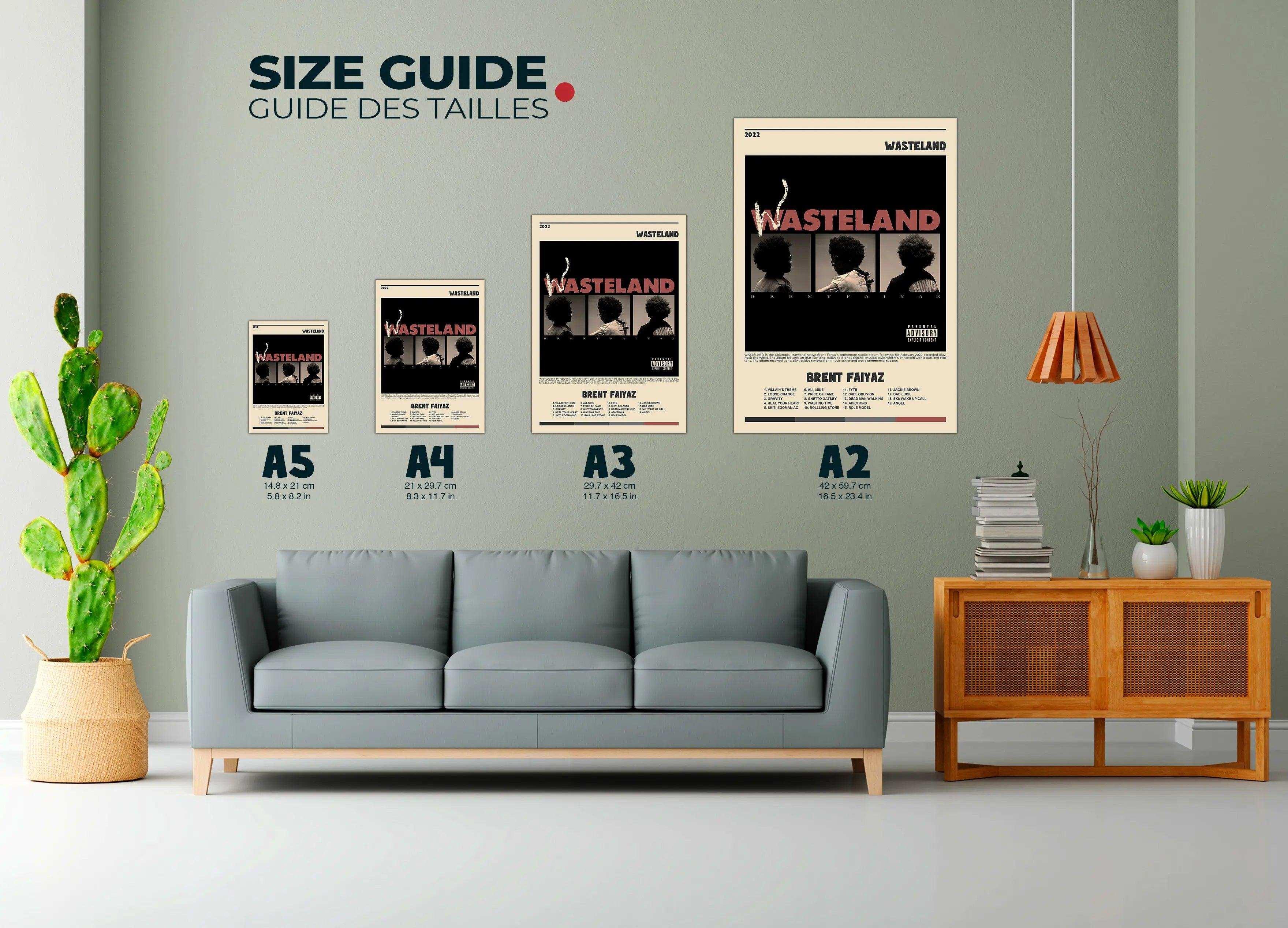 Posters Wasteland de différentes tailles accrochés au mur, fait en France, livraison gratuite 48h, cadeau idéal Noël
