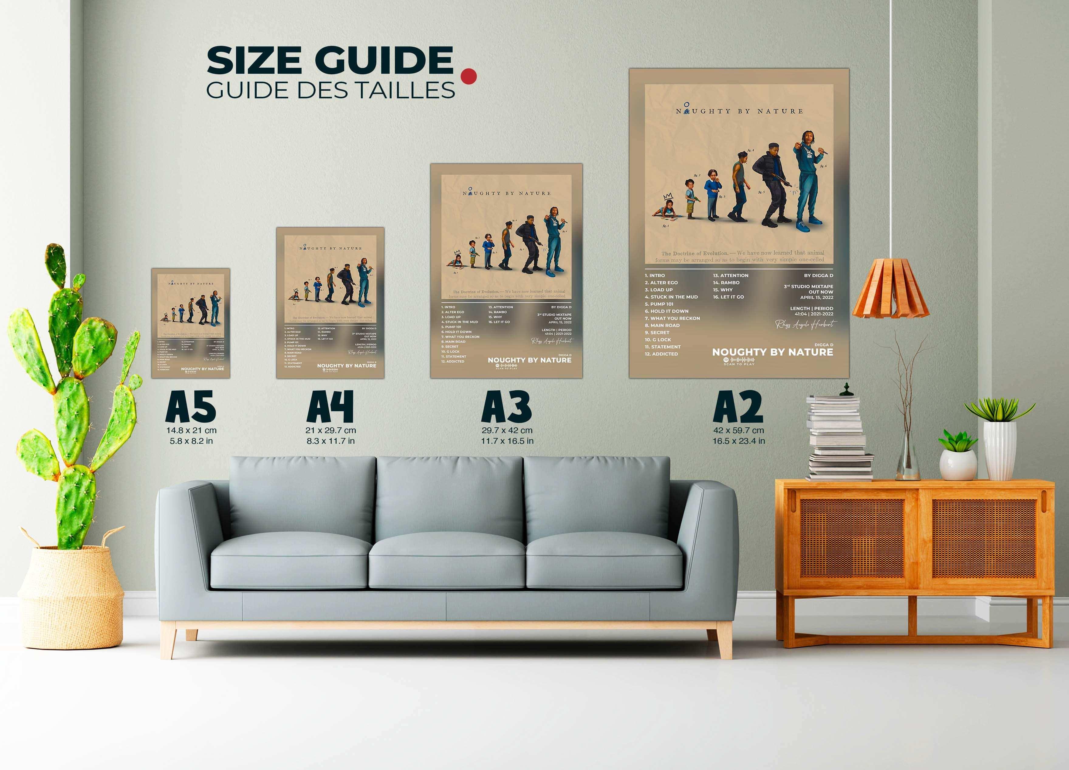 Posters accrochés au mur dans un salon, fait en France, livraison gratuite 48h, cadeau idéal Noël