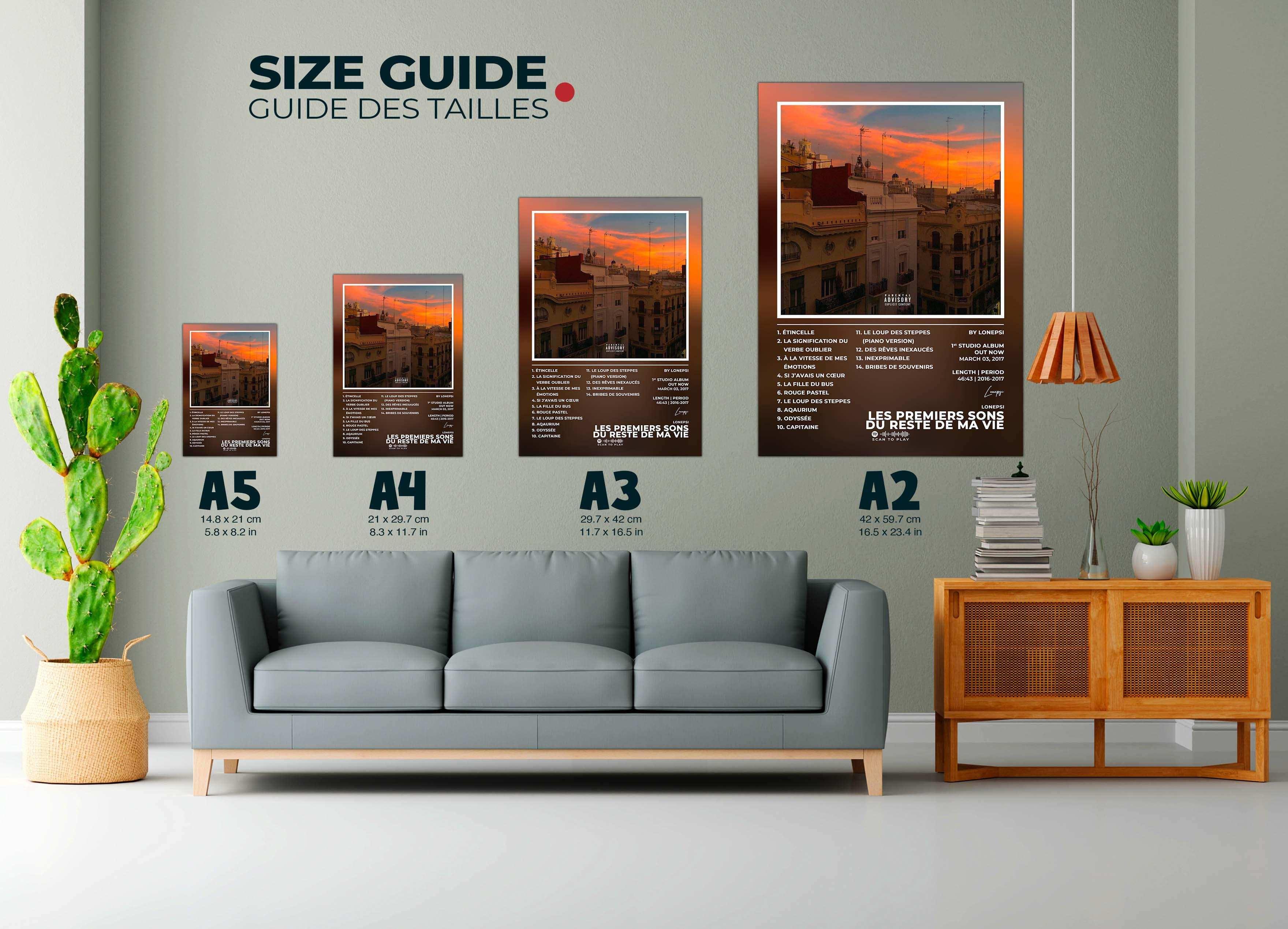 Affiches de tailles variées accrochées au mur, faites en France, livraison gratuite 48h, cadeau Noël