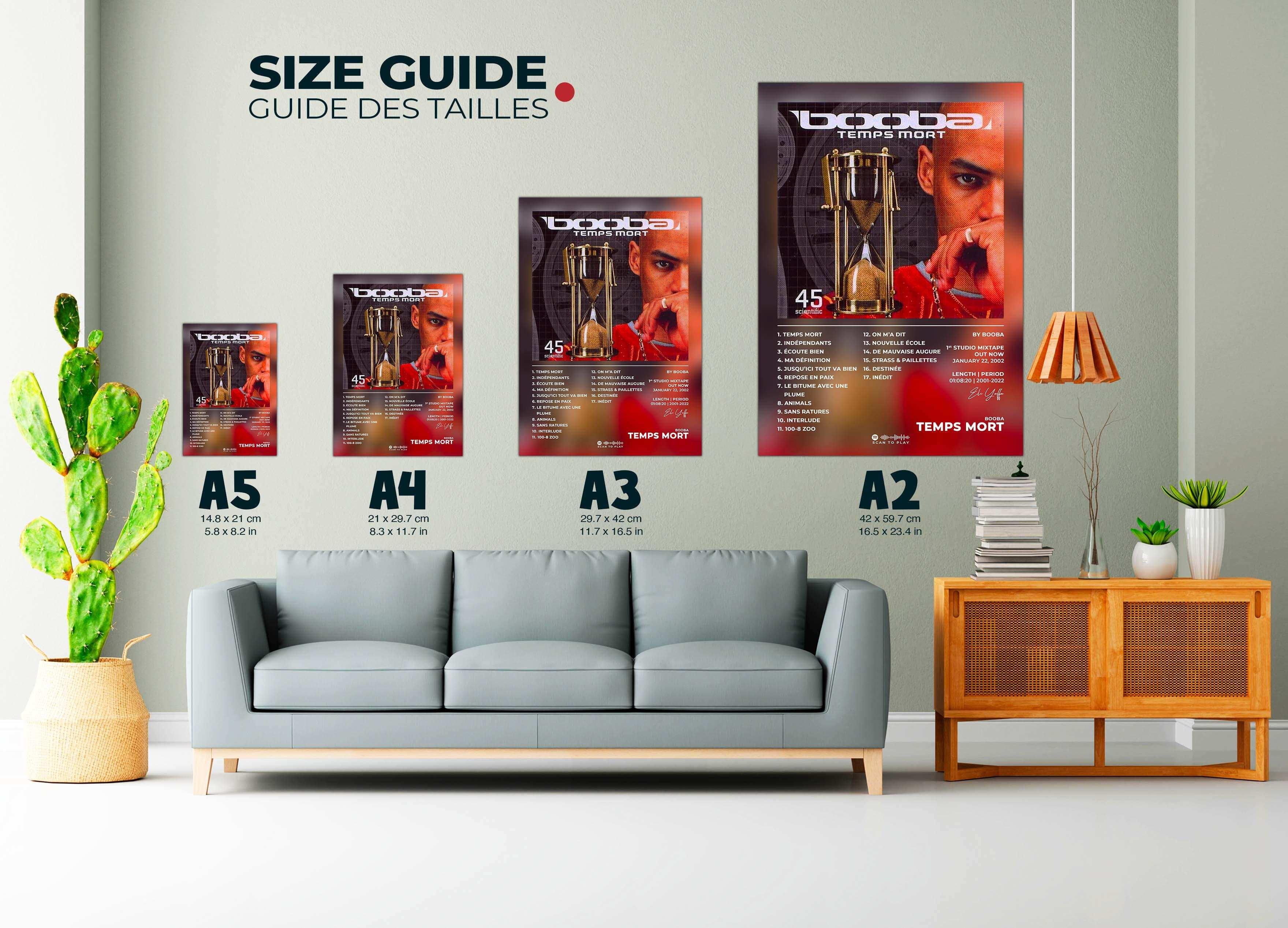 Affiches de tailles différentes accrochées au mur, faites en France, livraison 48h gratuite, cadeau de Noël idéal