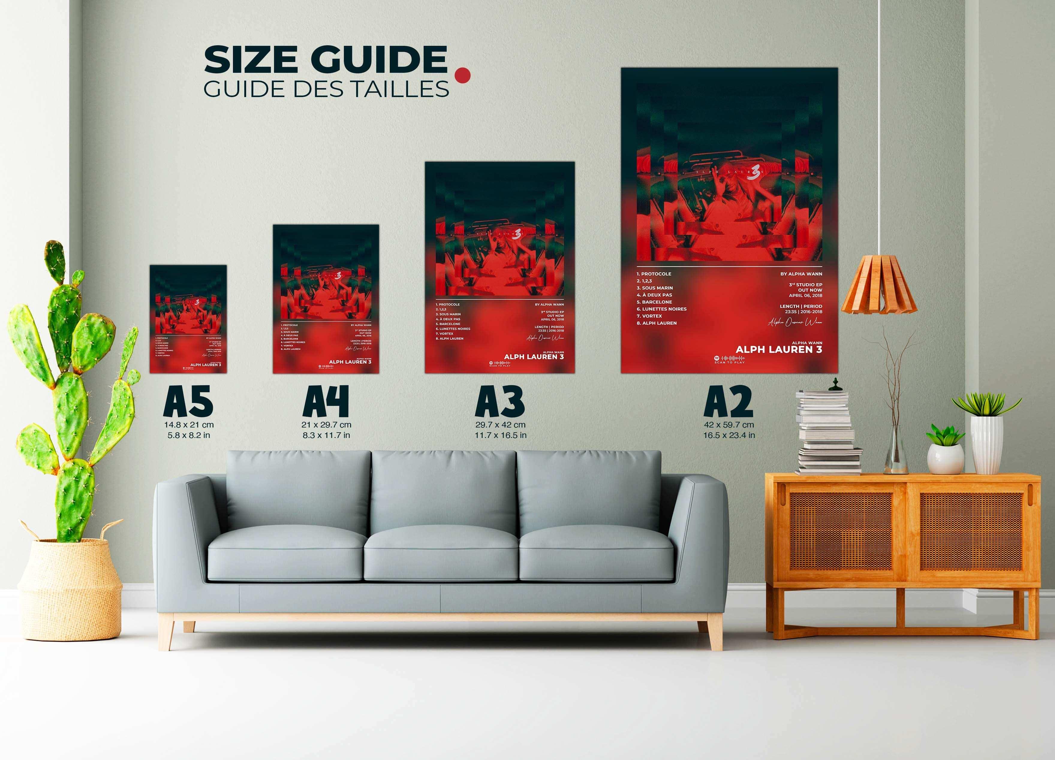 Affiches murales rouges Alph Lauren 3 de tailles A5 à A2, faites en France, livraison 48h offerte, cadeau Noël idéal