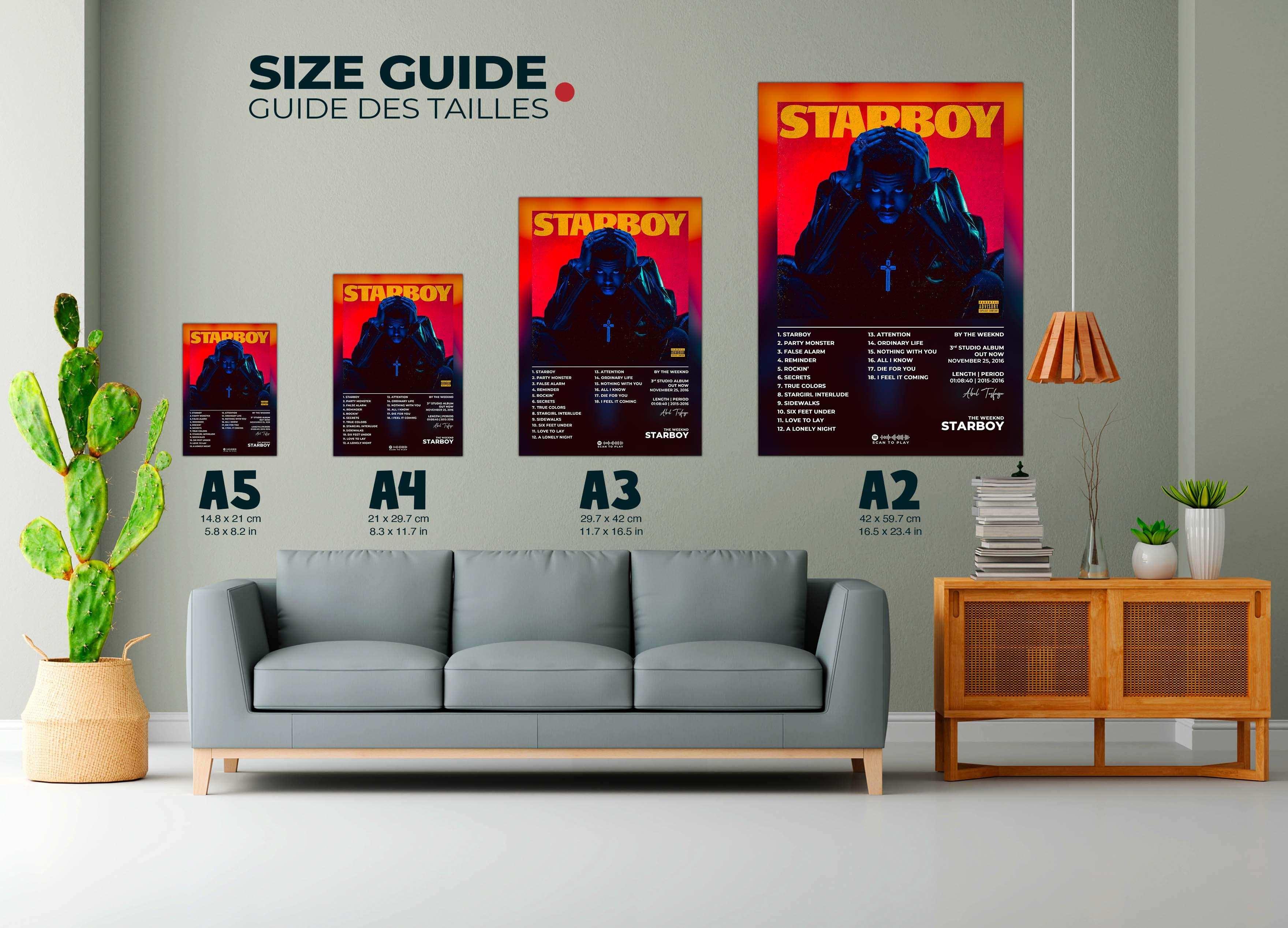 Affiche Starboy de différentes tailles accrochée au mur, faite en France, livraison gratuite 48h, cadeau idéal pour Noël