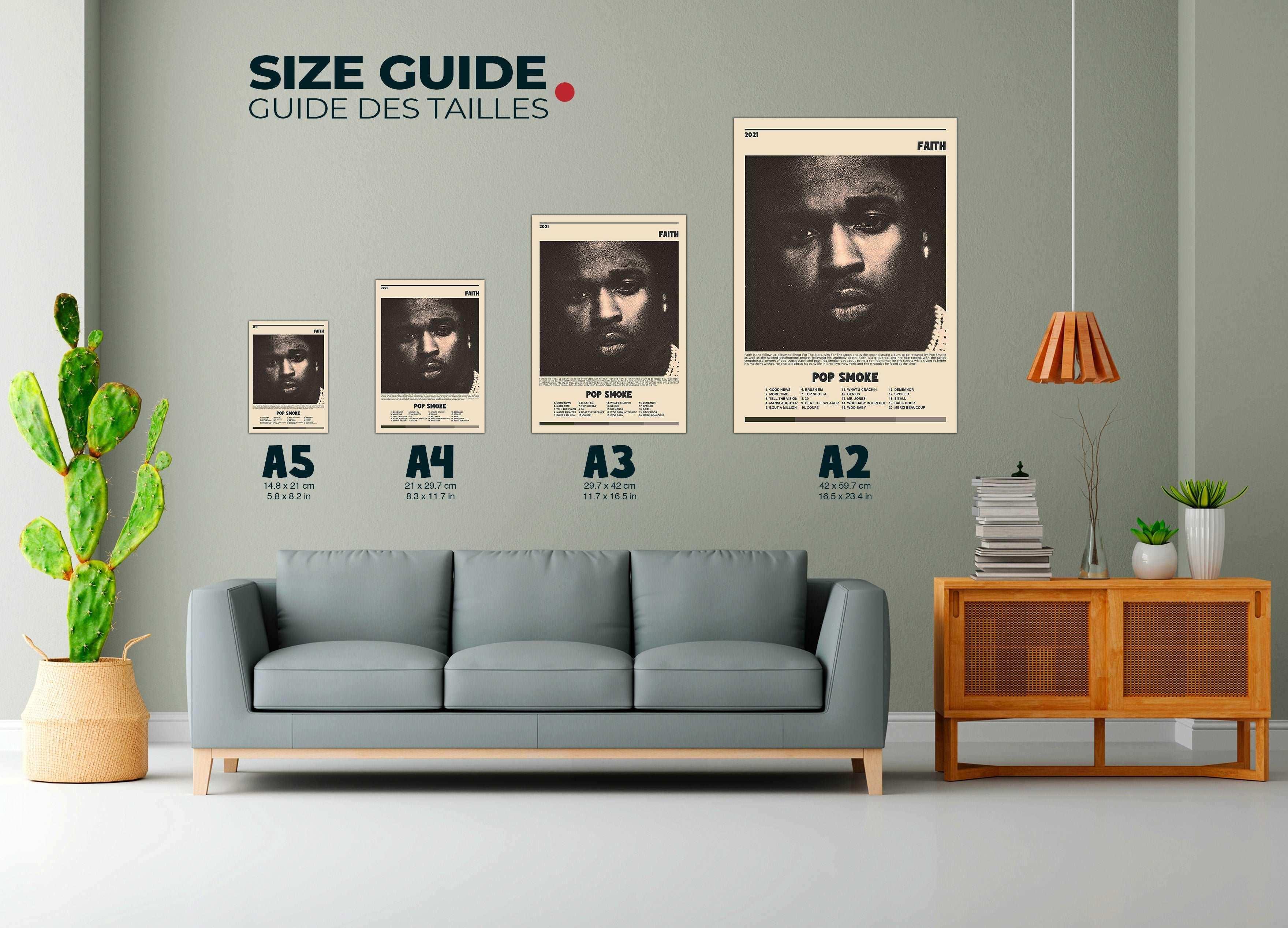 Affiches Pop Smoke sur mur salon, fait en France, livraison 48h gratuite, idéal cadeau Noël