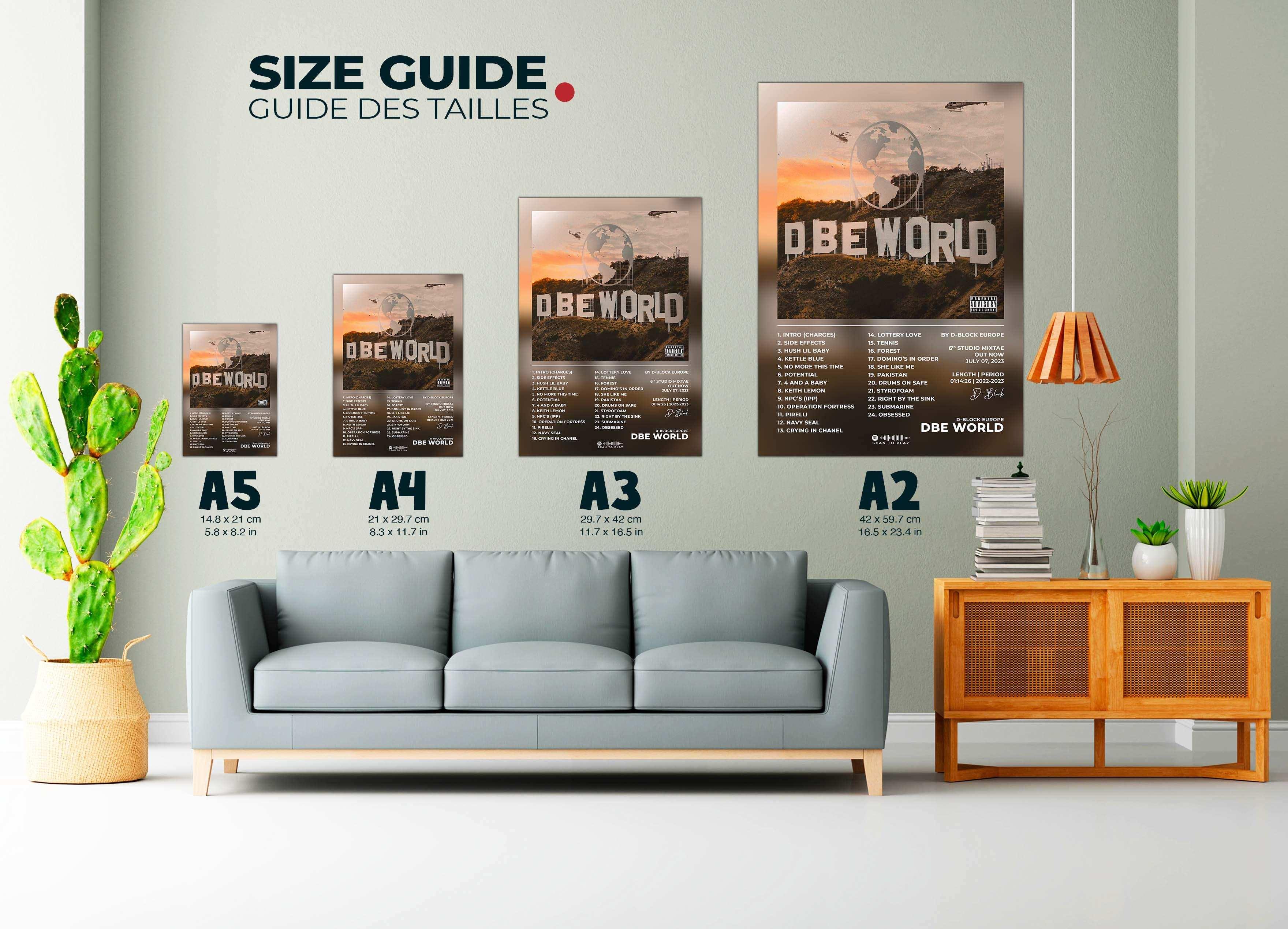 Posters DBE WORLD accrochés au mur, différentes tailles, fait en France, livraison gratuite 48h, cadeau idéal Noël