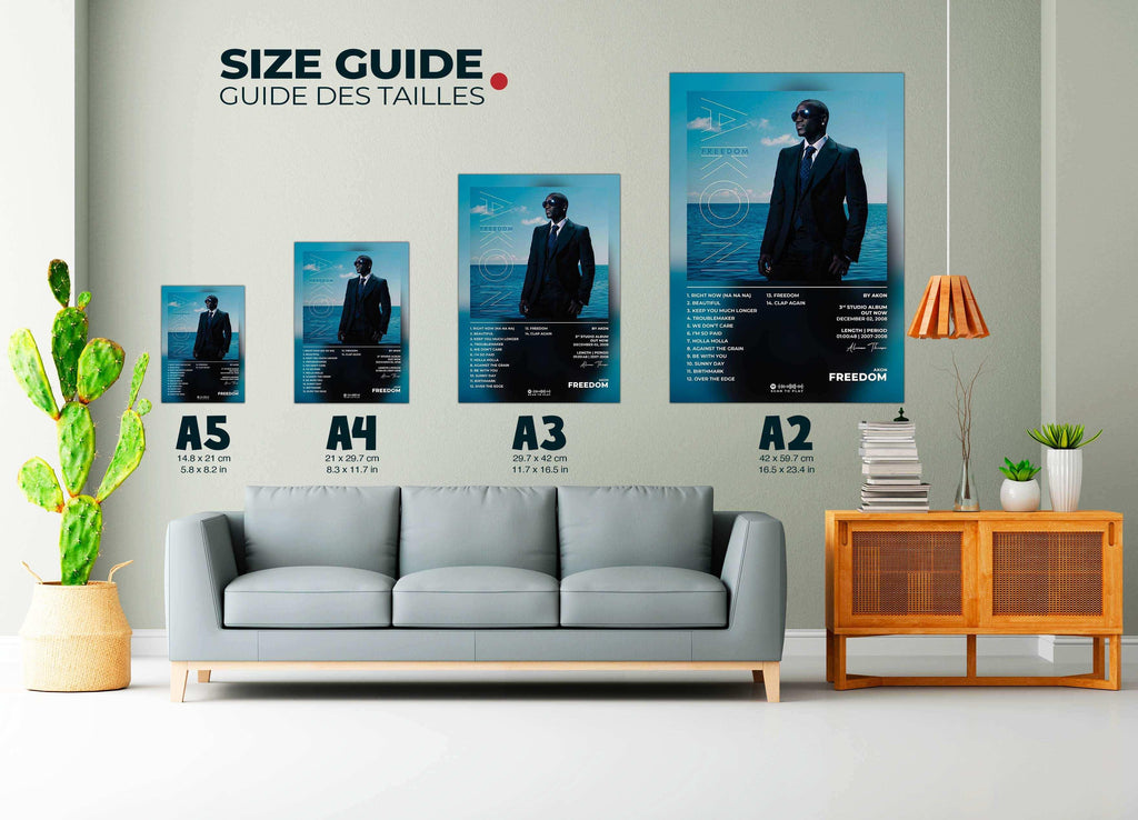 Posters muraux tailles A2 A3 A4 A5 en salon, fait en France, livraison 48h, cadeau Noël idéal