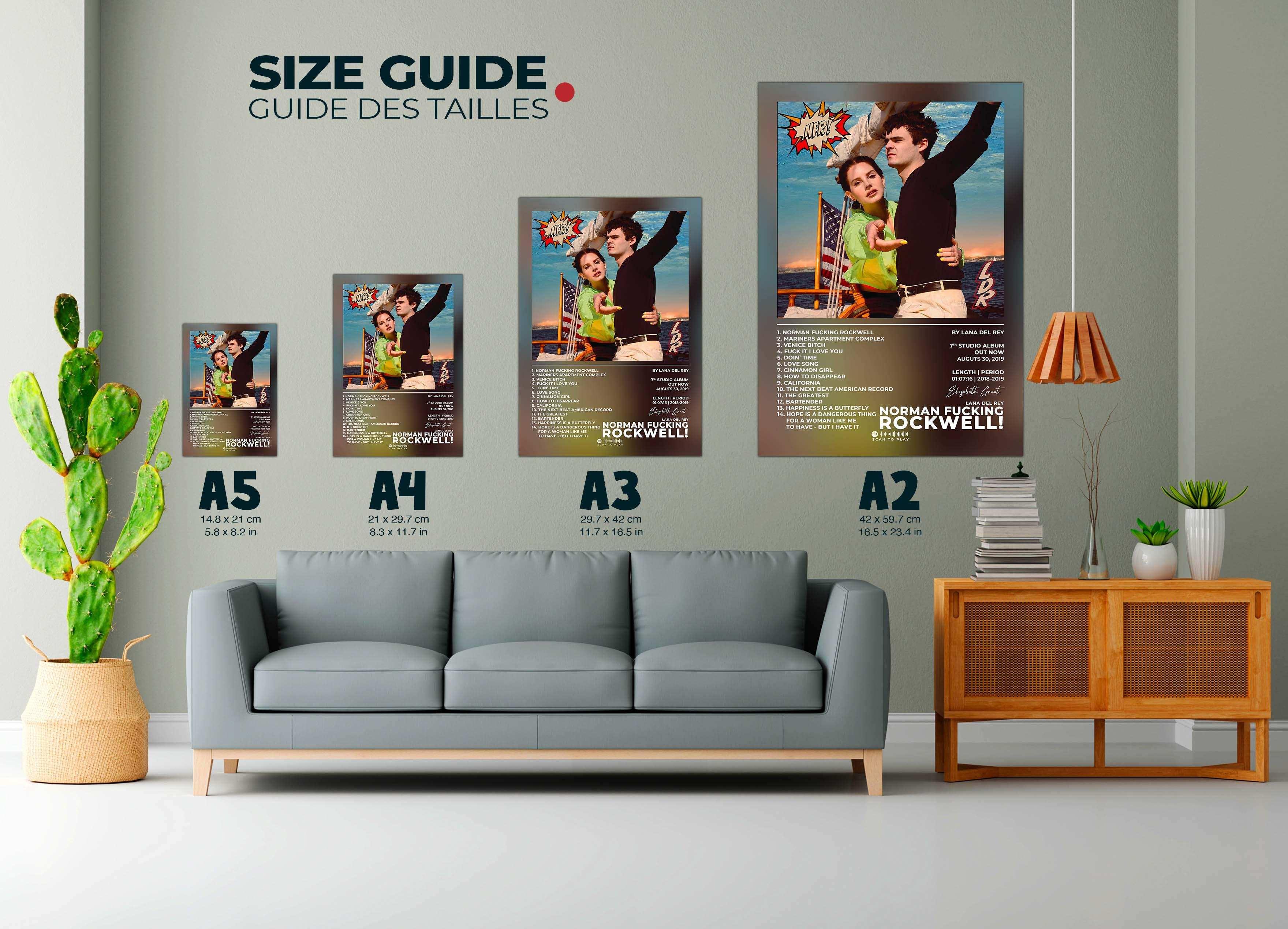 Posters muraux avec guide des tailles, salon moderne, fait en France, livraison 48h, cadeau idéal Noël