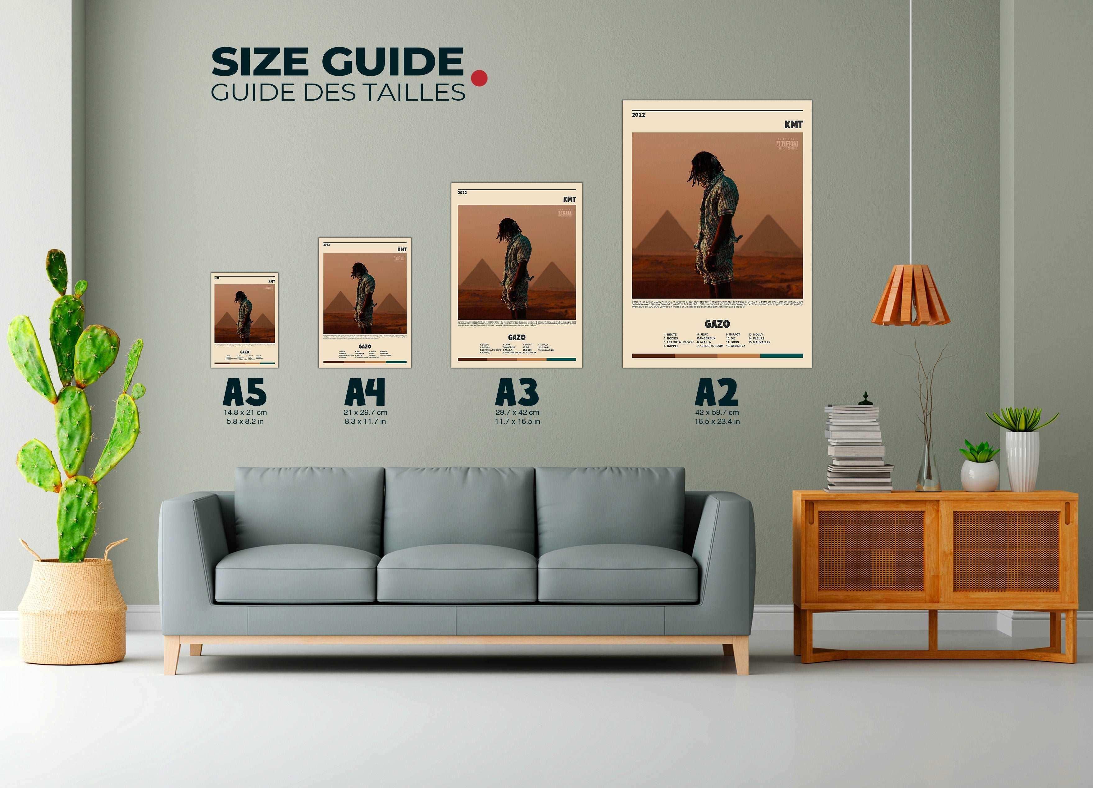 Affiches murales de différentes tailles dans un salon, fait en France, livraison 48h, cadeau idéal Noël