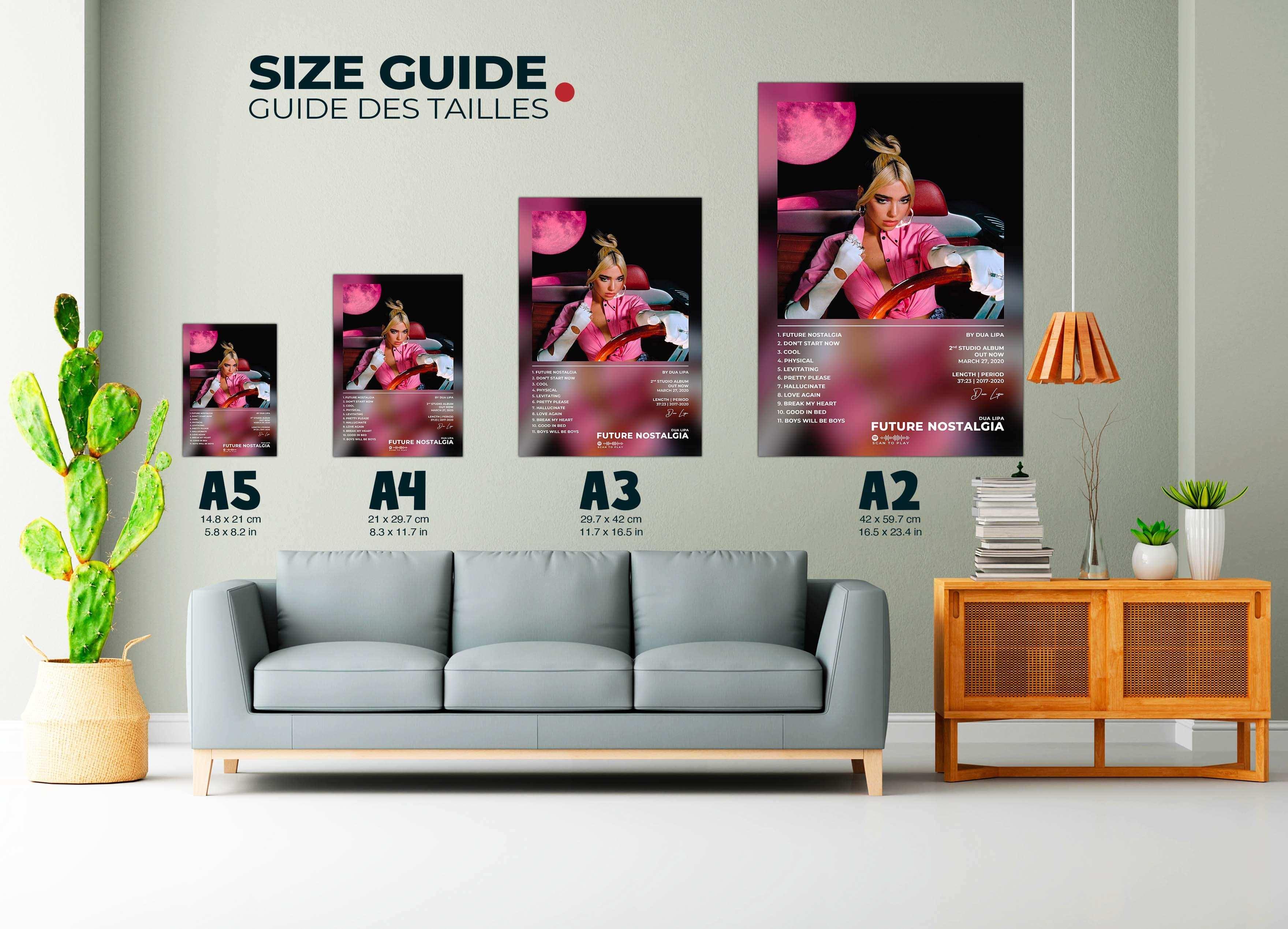 Affiches Future Nostalgia de tailles A2 à A5 sur un mur, fait en France, livraison 48h, cadeau idéal Noël