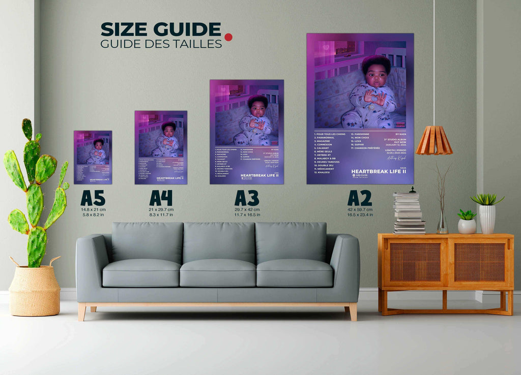 Affiche personnalisée bébé dans quatre tailles sur mur salon, fait en France, livraison gratuite 48h, cadeau idéal Noël