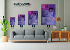 Affiche personnalisée bébé dans quatre tailles sur mur salon, fait en France, livraison gratuite 48h, cadeau idéal Noël