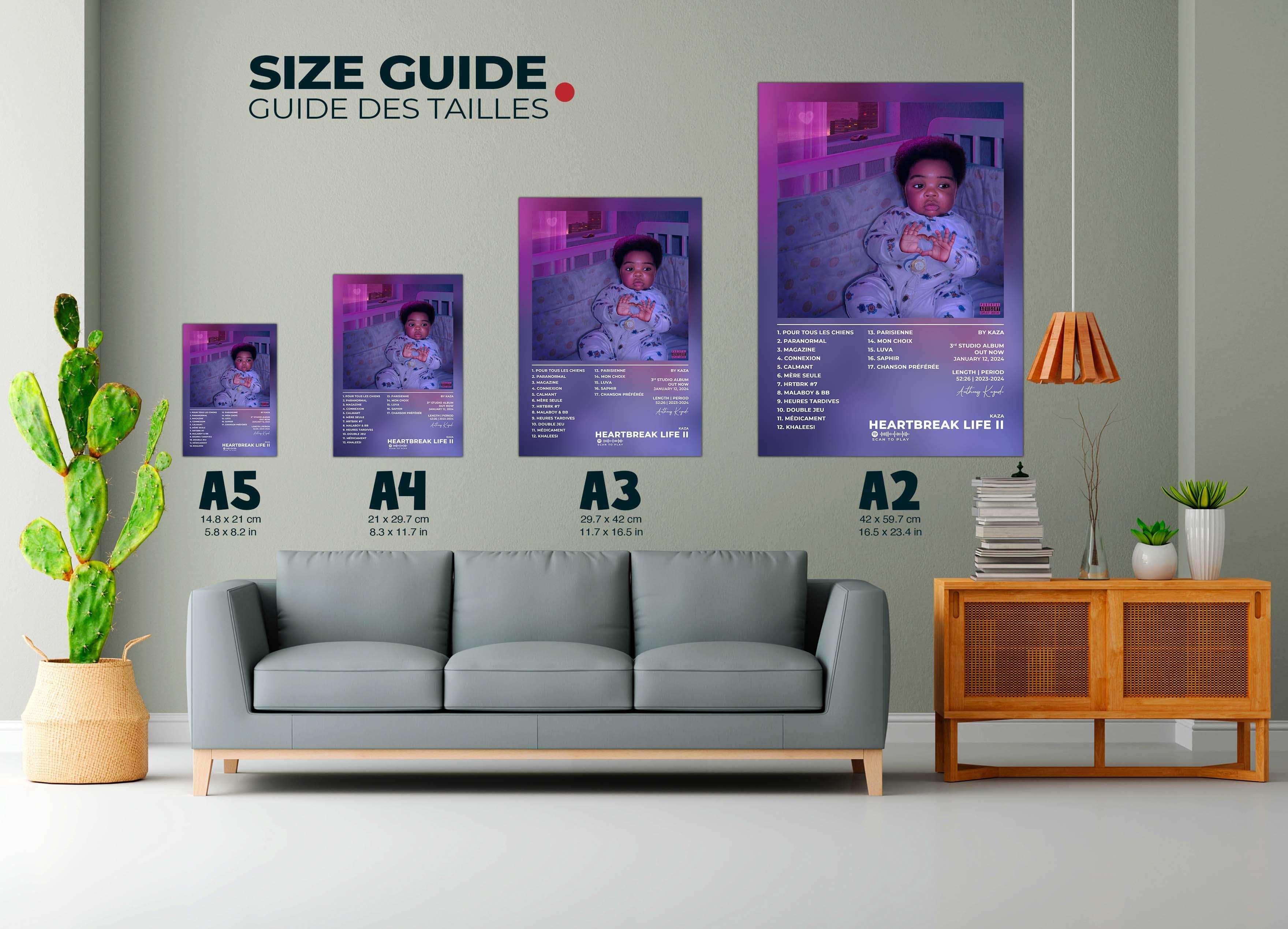 Affiche personnalisée bébé dans quatre tailles sur mur salon, fait en France, livraison gratuite 48h, cadeau idéal Noël