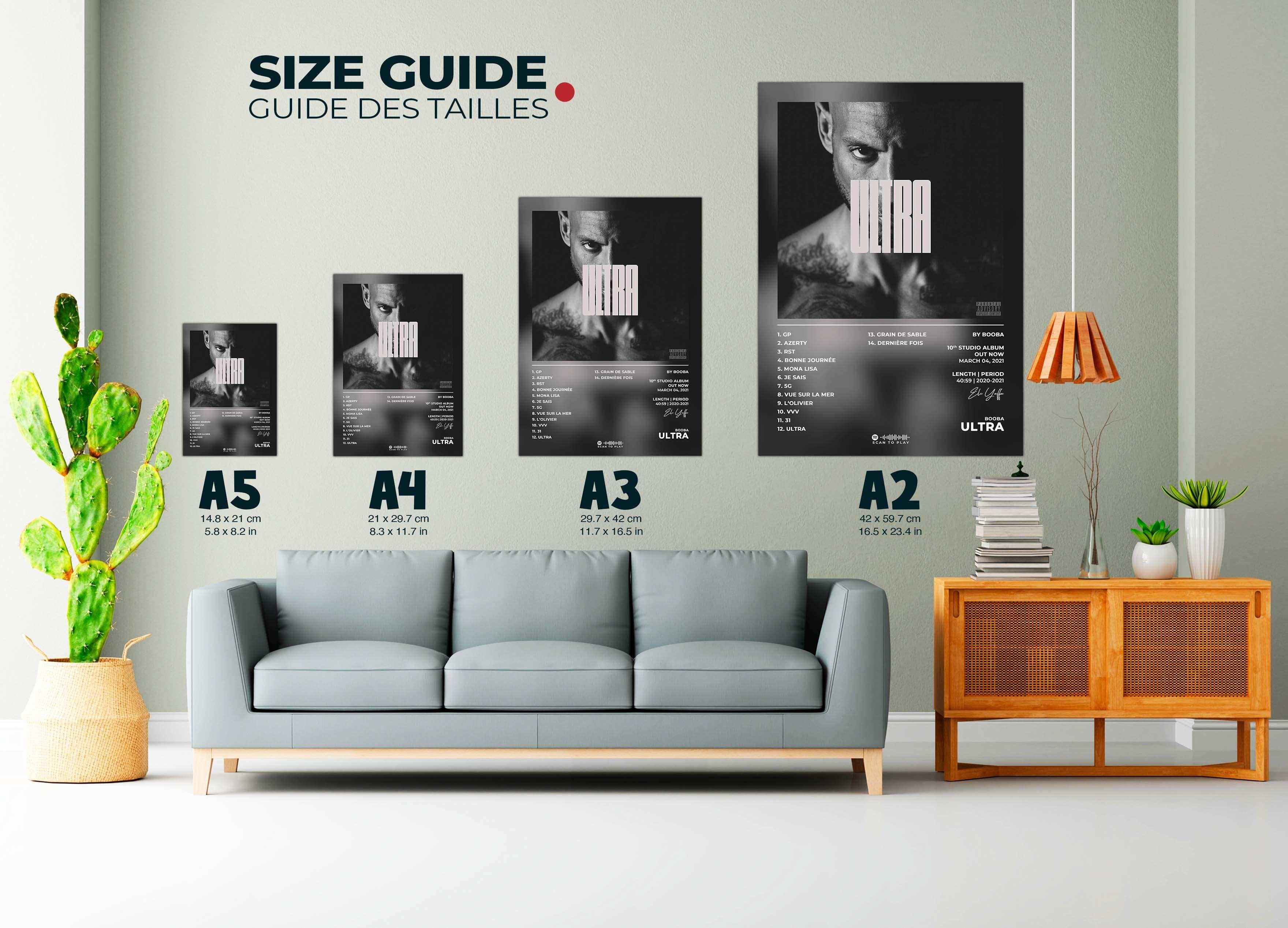 Affiches ULTRA de différentes tailles exposées au mur, fabriquées en France, livraison gratuite 48h, cadeau idéal pour Noël