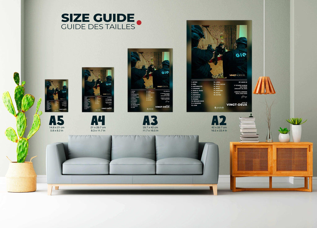 Posters gendarmerie GIGN accrochés au mur avec une taille guide, fait en France, livraison gratuite 48h, idée cadeau Noël