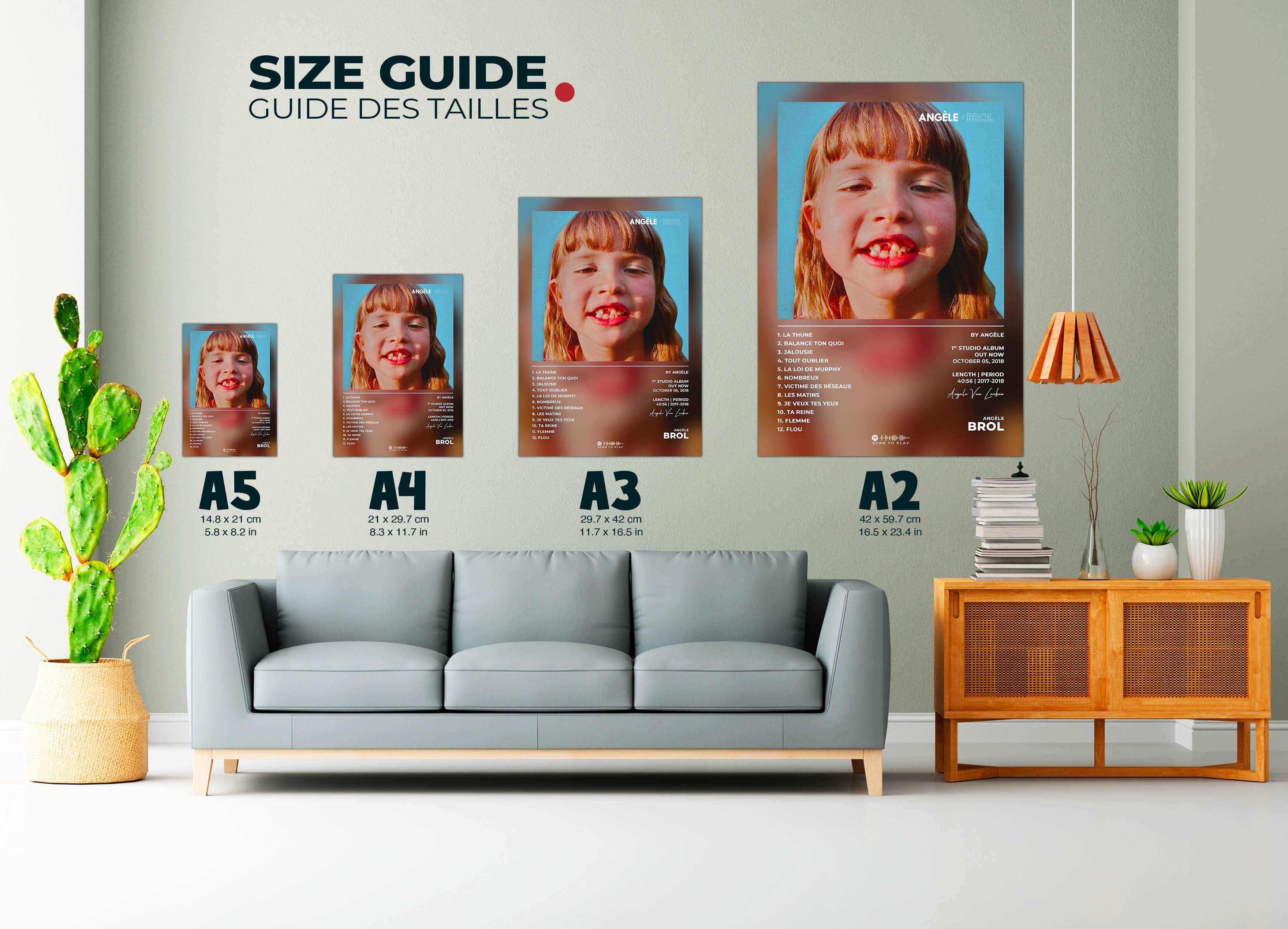 Guide des tailles d'affiches avec portrait d'enfant, fait en France, livraison 48h offerte, cadeau idéal pour Noel