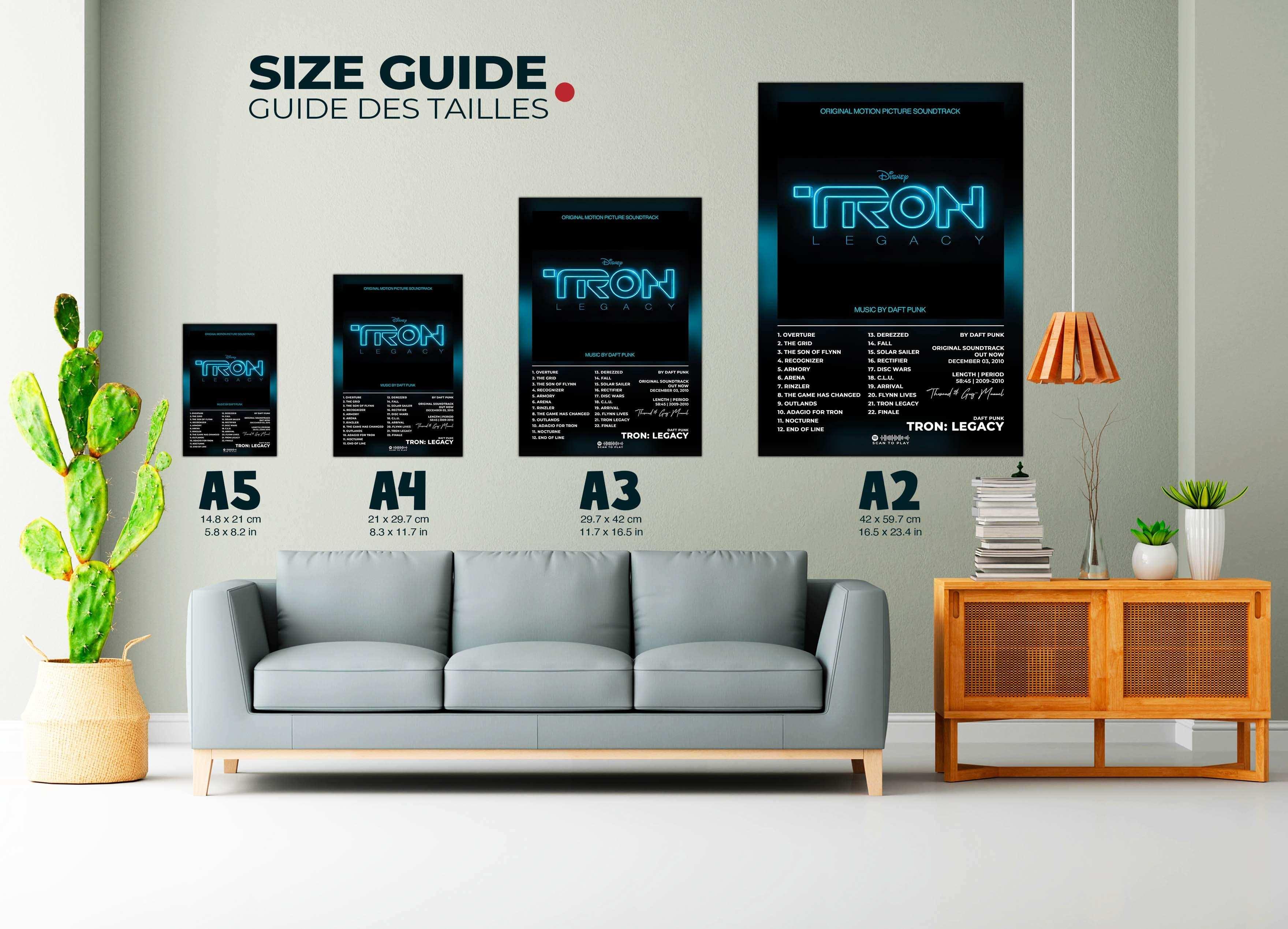 Affiches Tron Legacy de tailles variées au mur, faites en France, livraison 48h gratuite, cadeau Noël idéal