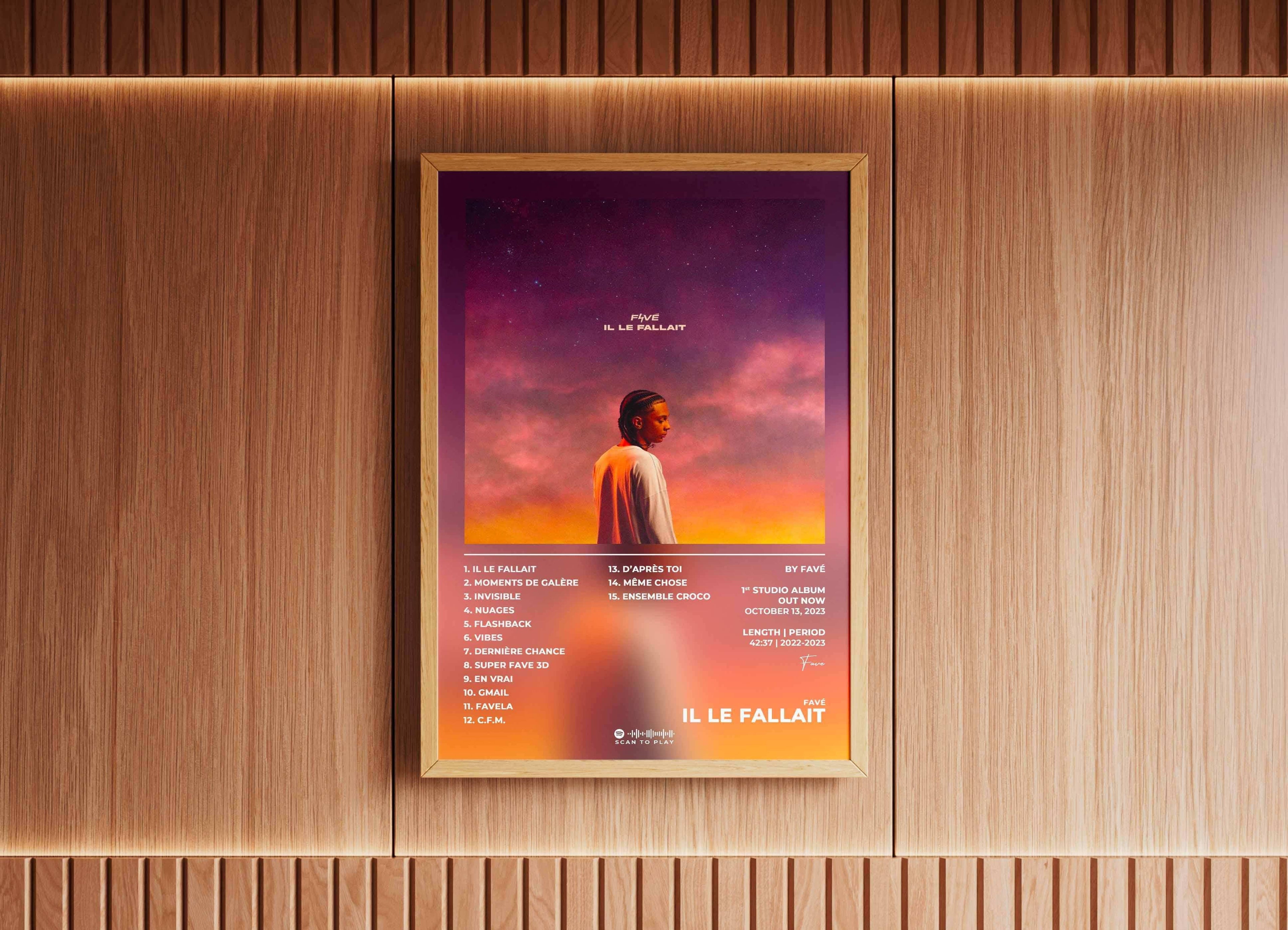 Affiche d'album encadrée sur mur bois, fait en France, livraison gratuite 48h, cadeau idéal Noël