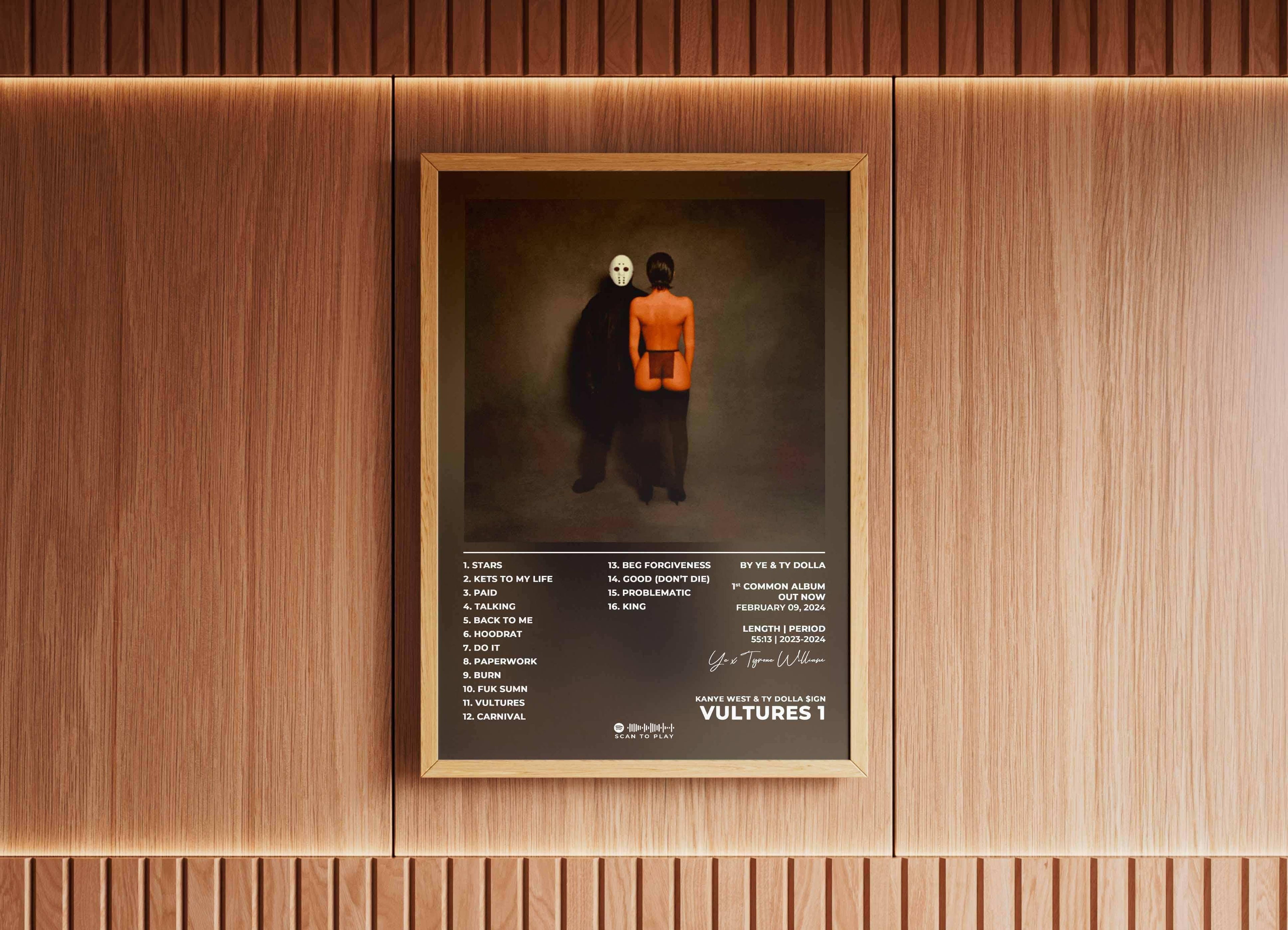 Affiche encadrée d'un album accrochée à un mur en bois, fait en France, livraison gratuite 48h, cadeau idéal pour Noël.