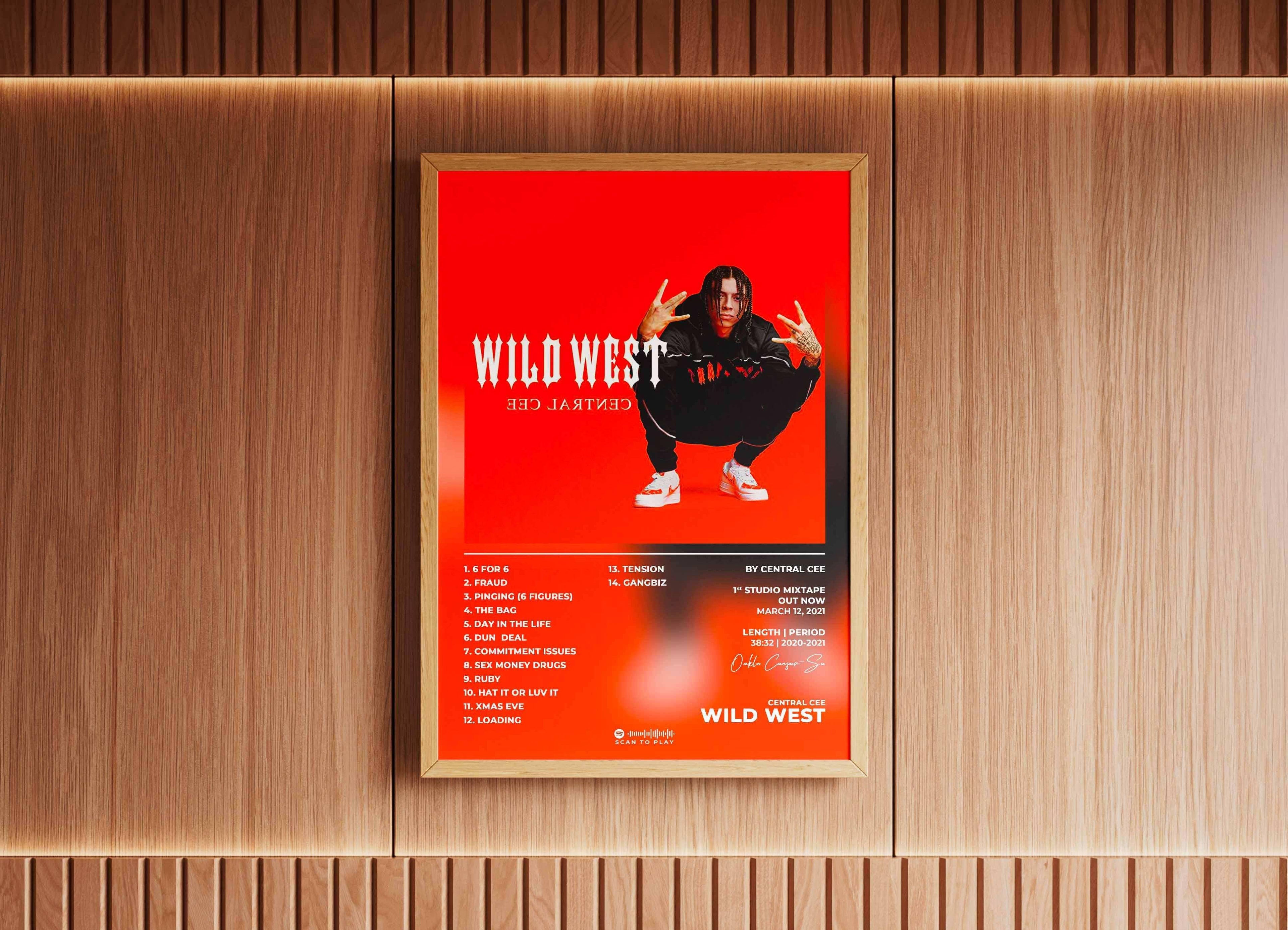Affiche album WILD WEST encadrée sur mur bois, fait en France, livraison gratuite 48h, cadeau Noël idéal
