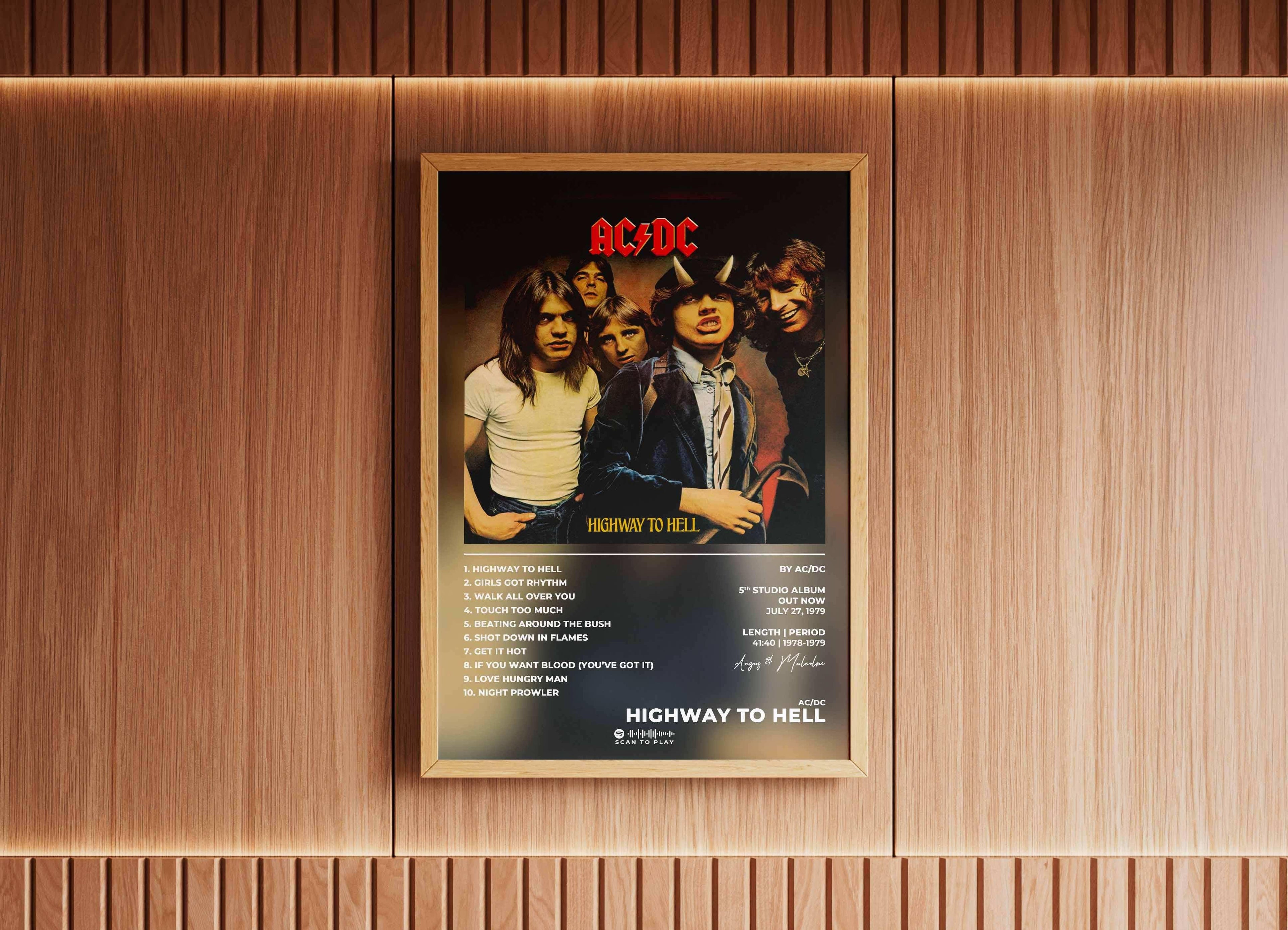 Affiche album AC/DC Highway to Hell encadrée, fait en France, livraison 48h gratuite, cadeau Noël