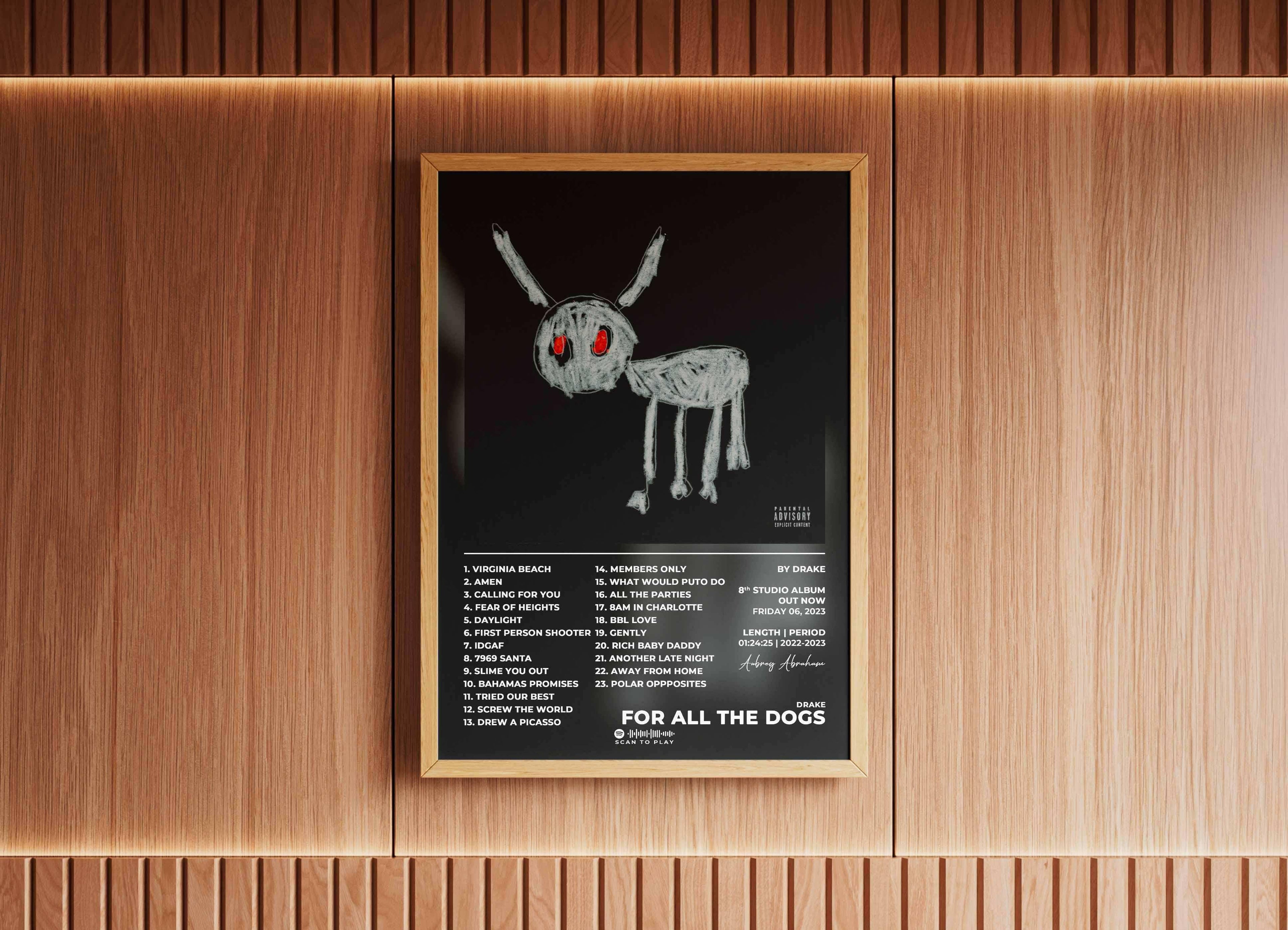 Affiche encadrée murale avec un dessin de chien aux yeux rouges, fait en France, livraison gratuite 48h, cadeau idéal pour Noel