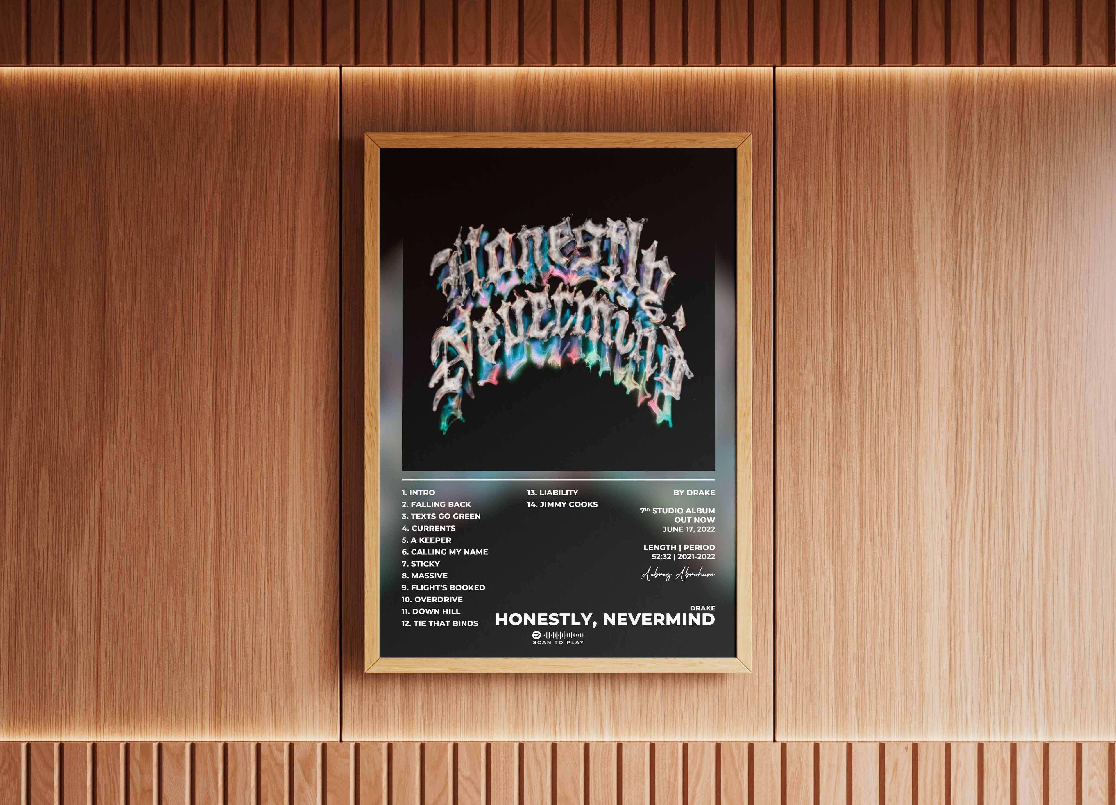 Affiche Honestly Nevermind encadrée sur mur bois, fait en France, livraison gratuite 48h, cadeau idéal Noël