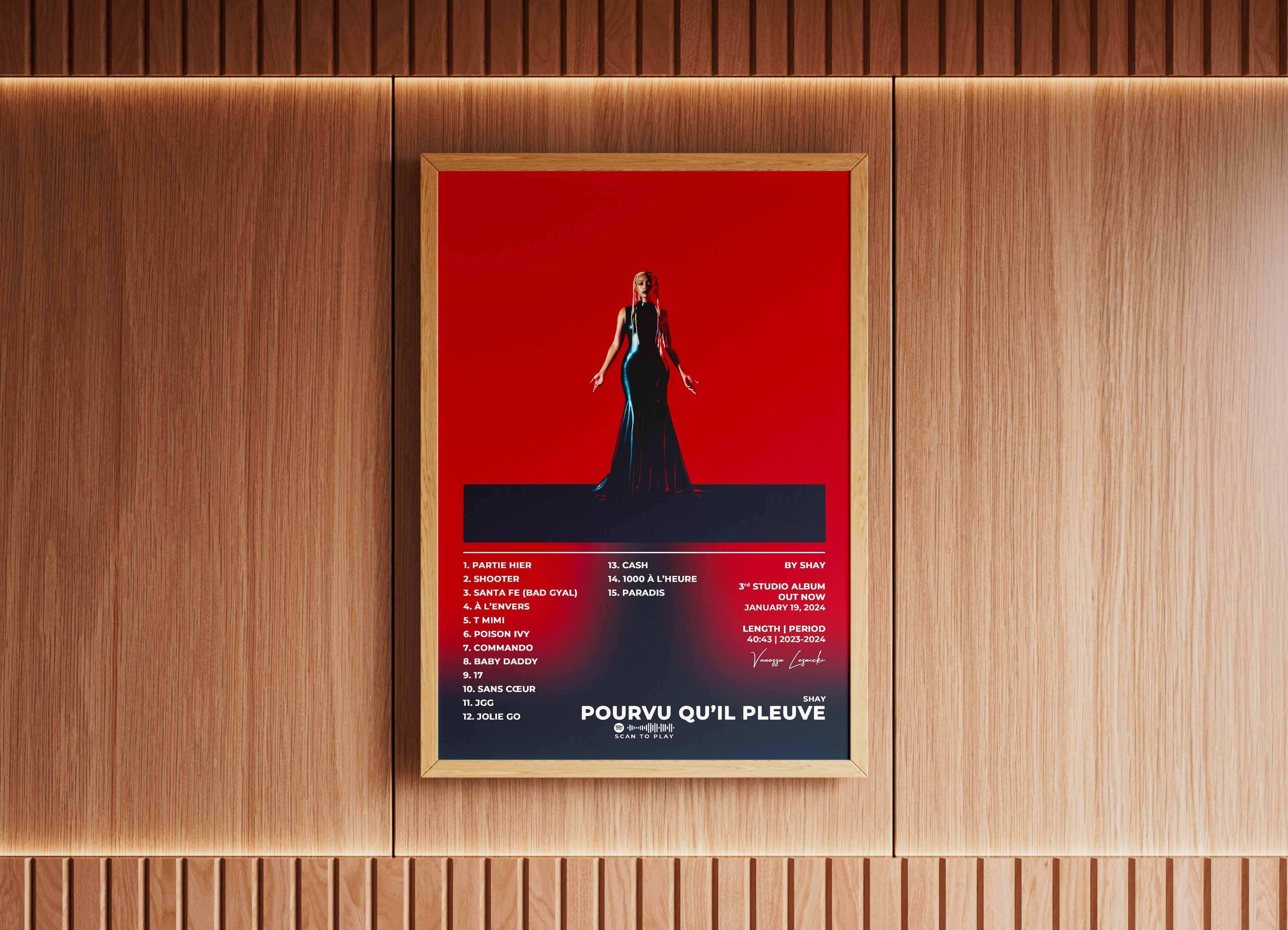 Affiche d’album avec femme en robe noire sur fond rouge, fait en France, livraison gratuite 48h, cadeau idéal Noël