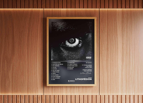 Affiche encadrée Lithopédion accrochée sur mur en bois, faite en France, livraison gratuite 48h, cadeau idéal Noël