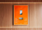Affiche orange L’AMOUR encadrée sur mur bois, fait en France, livraison 48h, cadeau Noël idéal