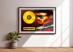 Cadre mural avec disque d'or et portrait d'homme portant lunettes et bonnet, fait en France, livraison gratuite 48h