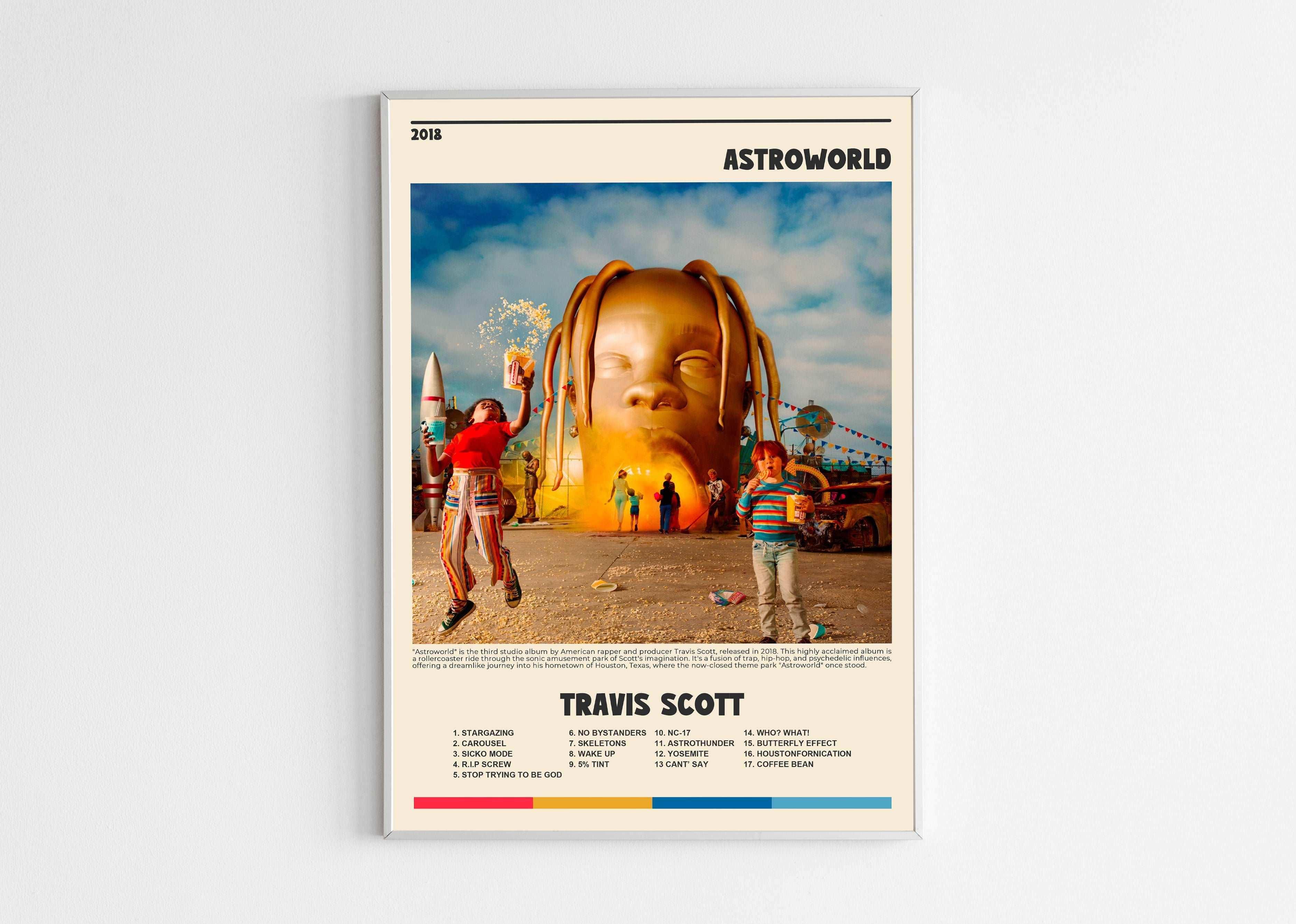 Affiche Astroworld Travis Scott, enfants devant une tête géante, fait en France, livraison 48h gratuite, cadeau idéal Noël