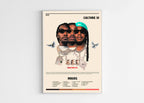 Affiche Migos Culture III avec trois hommes, colliers et colombes, fait en France, livraison gratuite 48h, cadeau idéal pour Noel