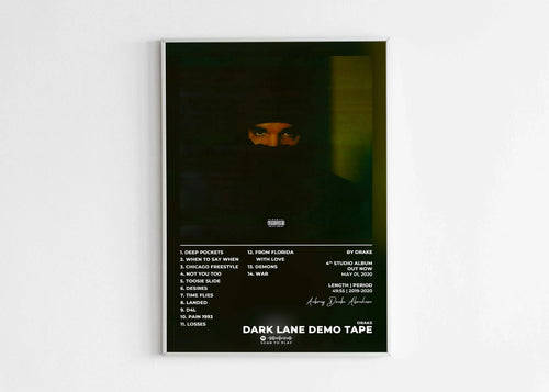 Affiche album Dark Lane Demo Tape accrochée au mur, fait en France, livraison gratuite 48h, cadeau idéal Noël.