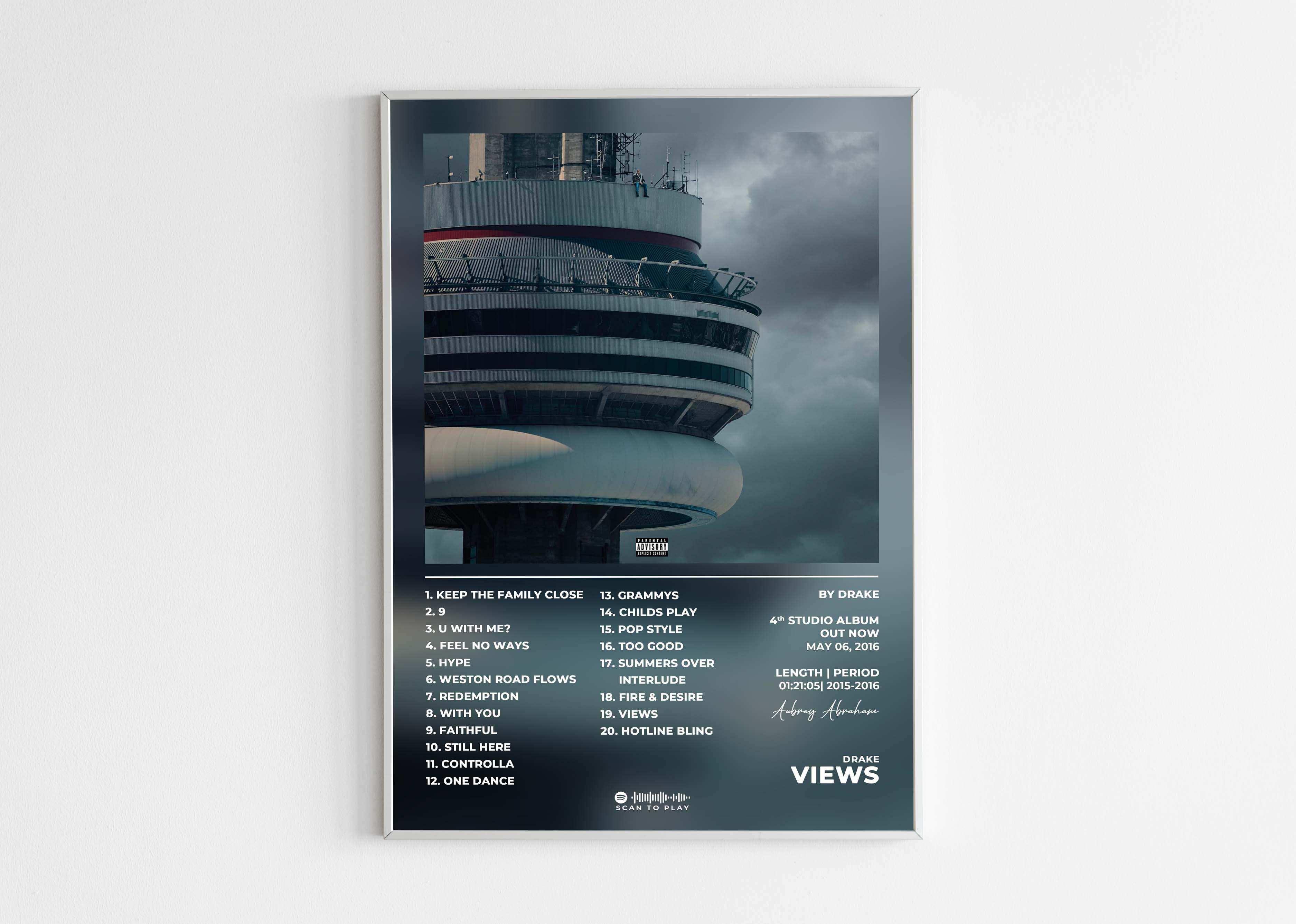 Poster album Views, fait en France, livraison 48h gratuite, cadeau idéal Noël, accroché au mur