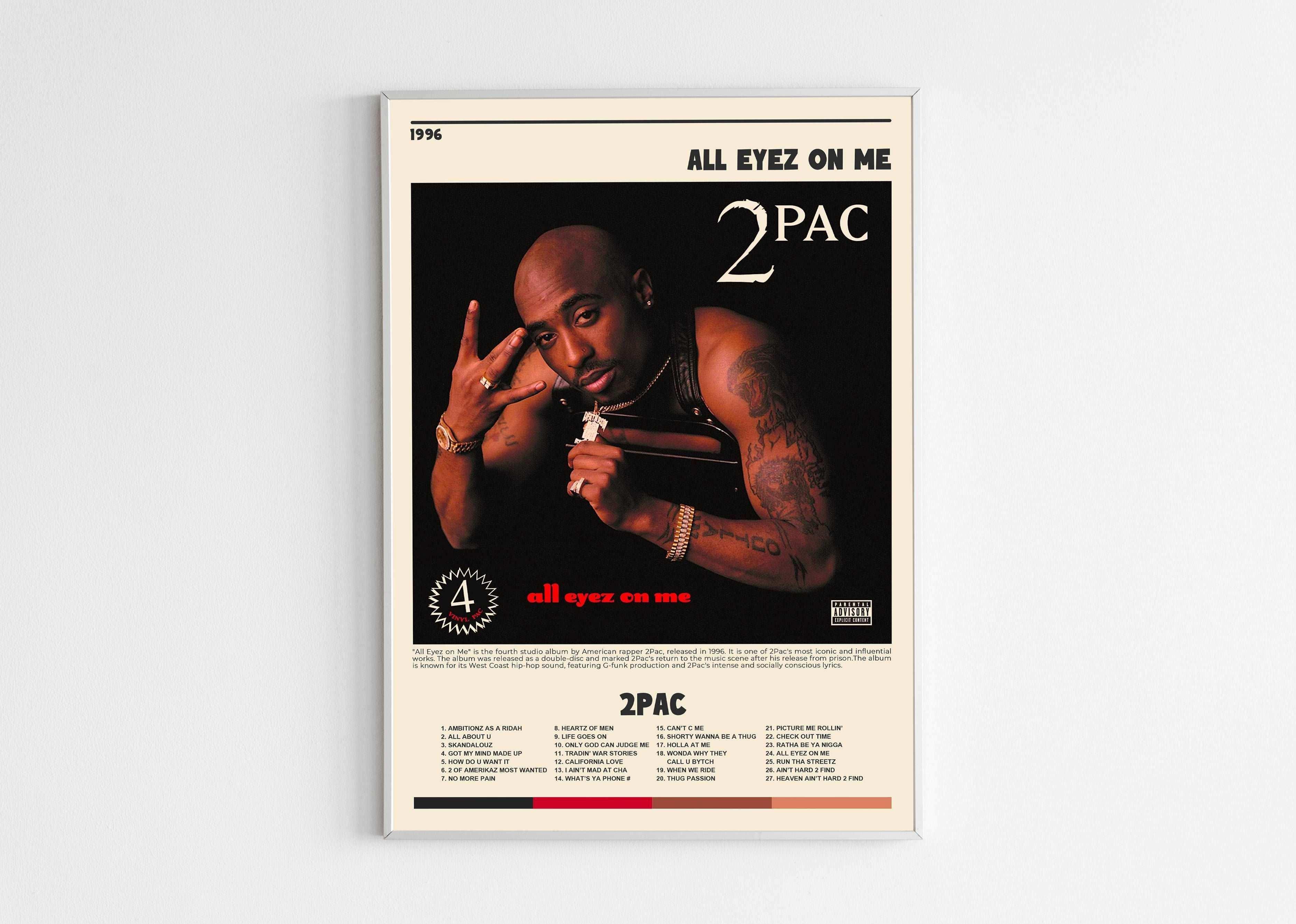 Affiche album 2Pac All Eyez On Me, fait en France, livraison gratuite 48h, cadeau Noël idéal